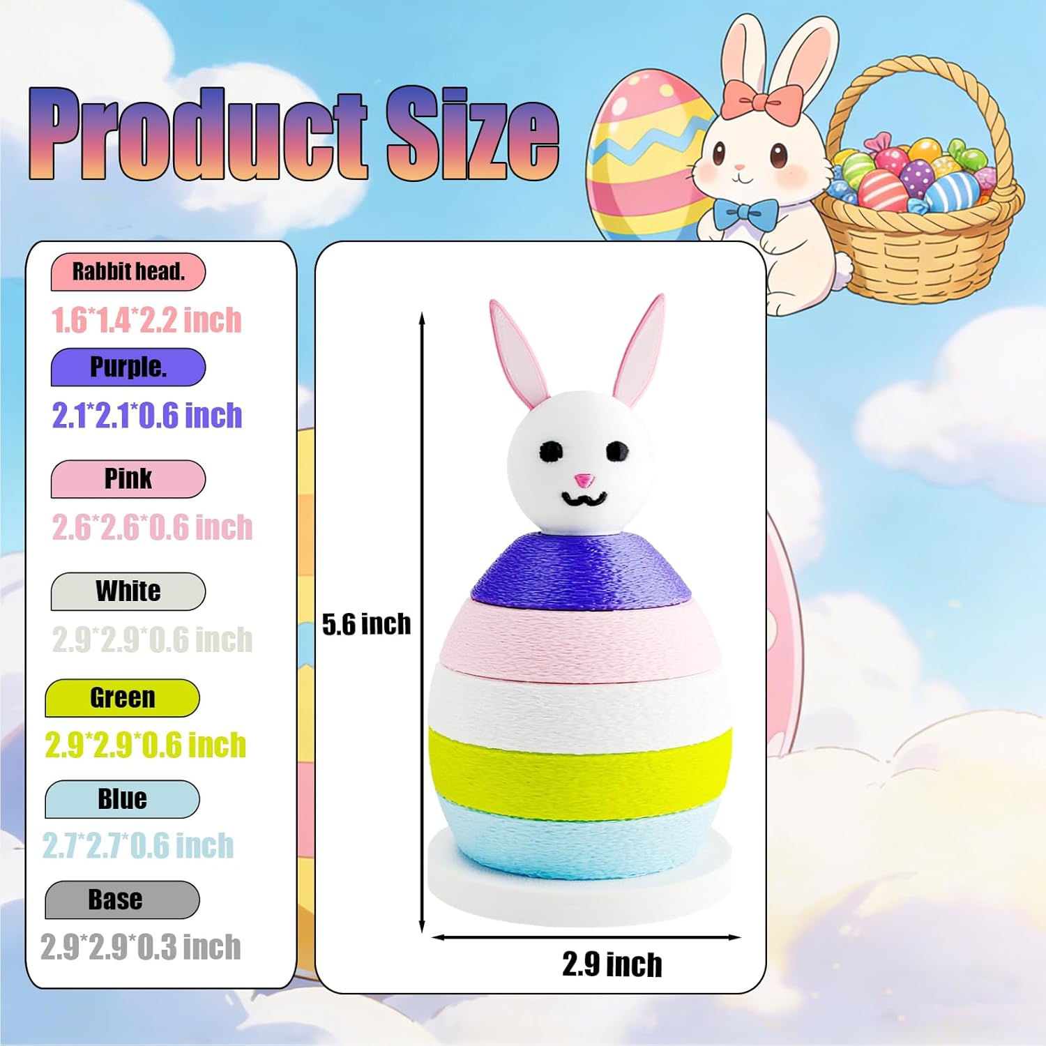 Spinning Stacking Toys Rainbow Rabbit Egg Montessori Sorting & Stacking Toys for Kids, Ages 6 Months to 3 Years