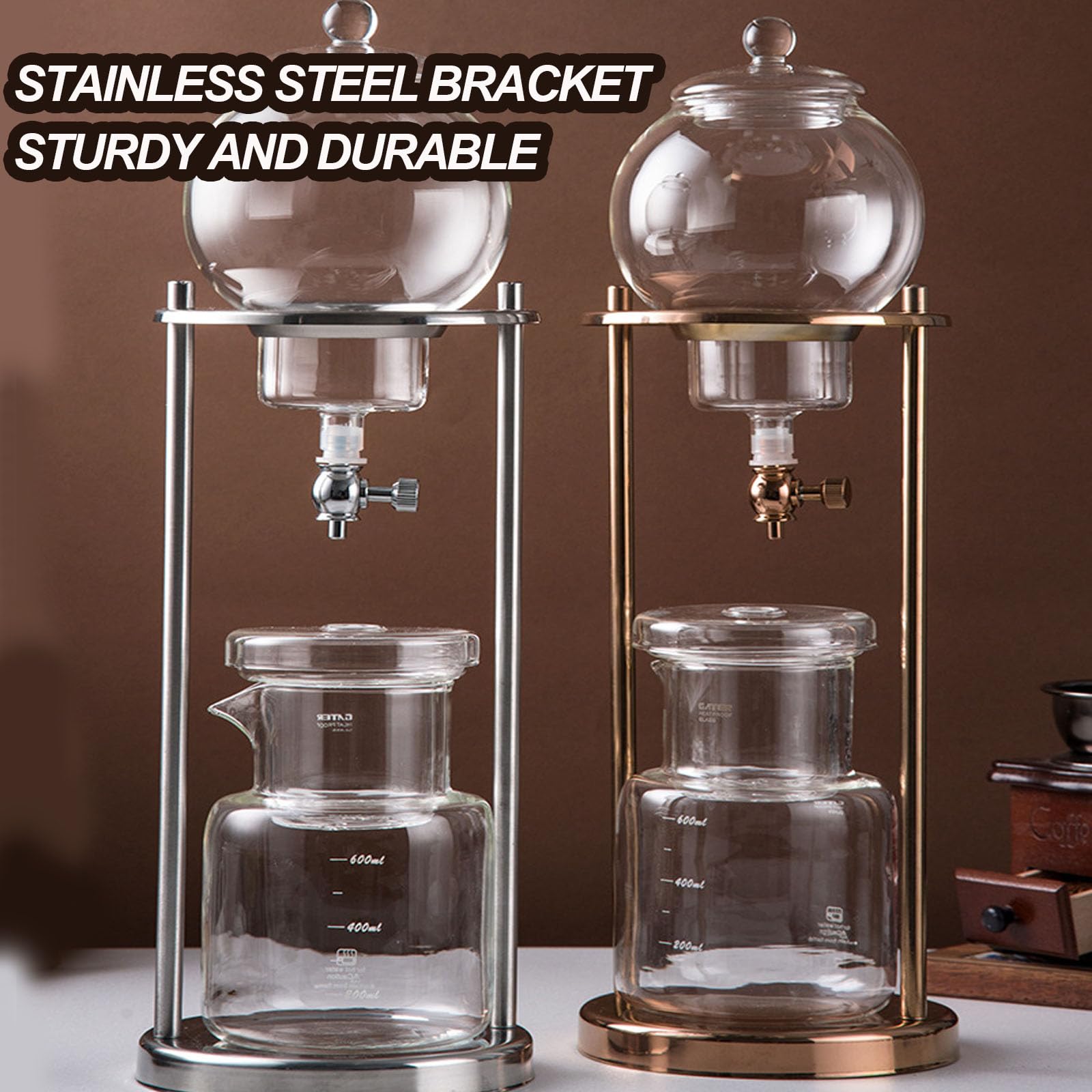 Caffettiera A Goccia per Cold Brew da 1 Litro, Torre per Cold Brew, Sistema di Estrazione A Goccia Lenta, Caraffa in Vetro Borosilicato, Staffa in Acciaio Inossidabile E Gold
