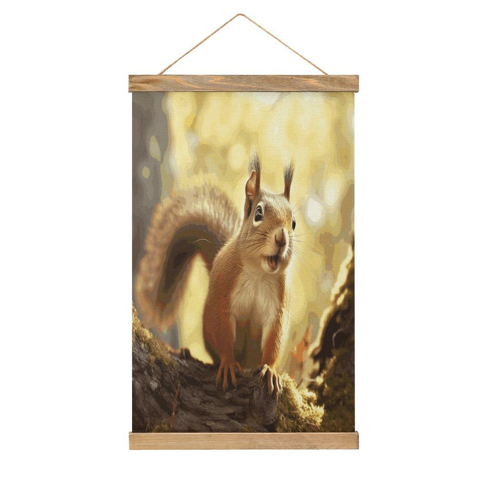 FekiLoot Funny Squirrel Wall Art Poster Hanger Frame Linen Wall Art Decor Vintage Hanging Poster Hanging Wall Decor Rustic Retro Wall Art Print for Living Room Decor 20.4 X 13.1Inches