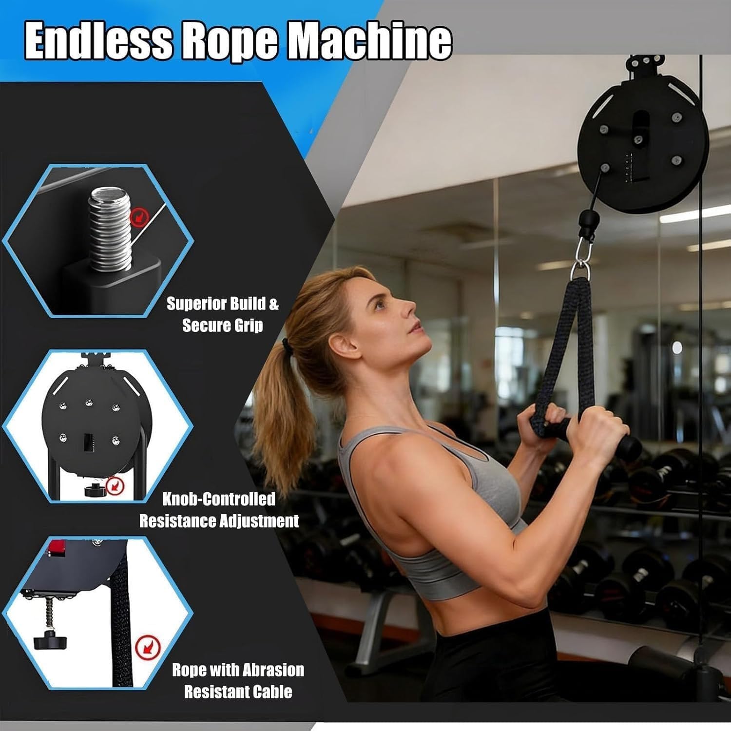 Endless Rope Trainer | Cable Pull System with Adjustable Resistance | Full Body Workout for Home & Gym