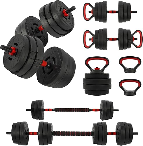 Fitvids Multi-Functional Portable Changeable Dumbbell and Barbell Kettlebell Set with Adjustable Weights, 40LBS or 60LBS Sets, Multiple Style