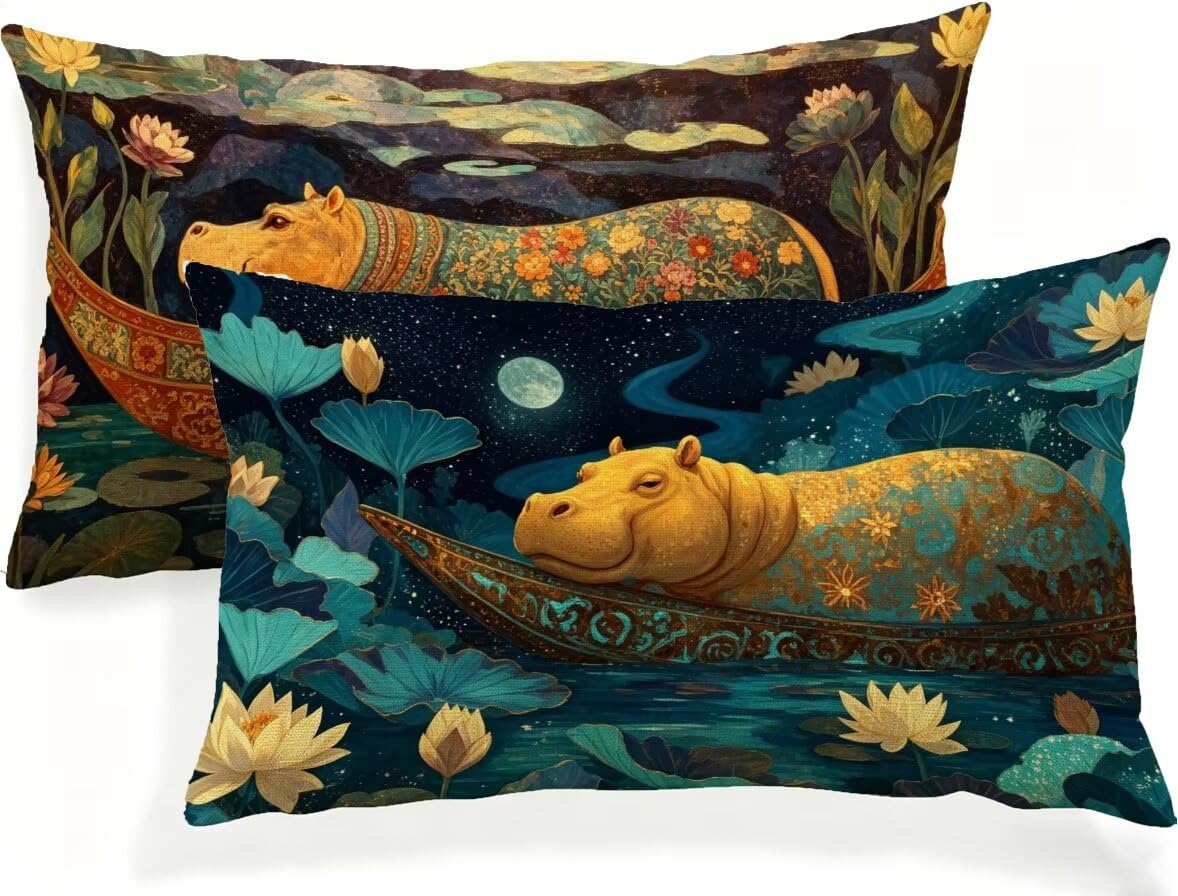 Housse Coussin Hippopotame 90x60 Orange Impermeable