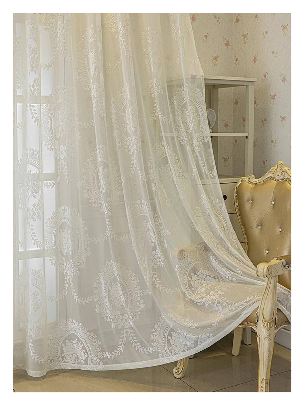 CSSHNL Lace Curtains Romantic Gauze Curtain Minimalist White Transparent Curtain Luxury Living Room Decoration Curtains(A-4PCS,HOOK_W100CM H150CM)
