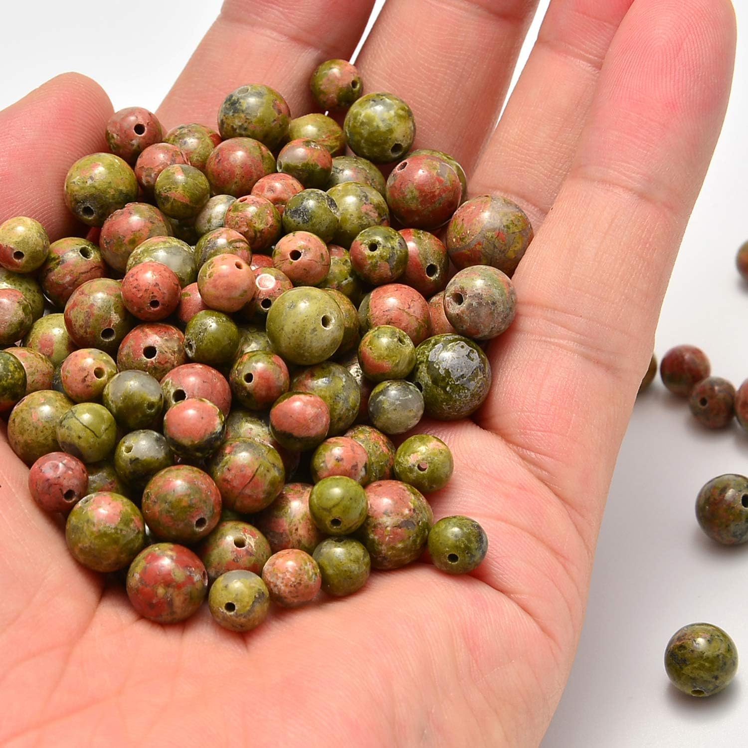 NCB Natural Stone Beads 100pcs 8mm Round Unakite Genuine Real Stone Beading Loose Gemstone Hole Size 1mm DIY Charm Smooth Beads for Bracelet Necklace Earrings Jewelry Making (Unakite, 8mm 100Beads) - Image 4