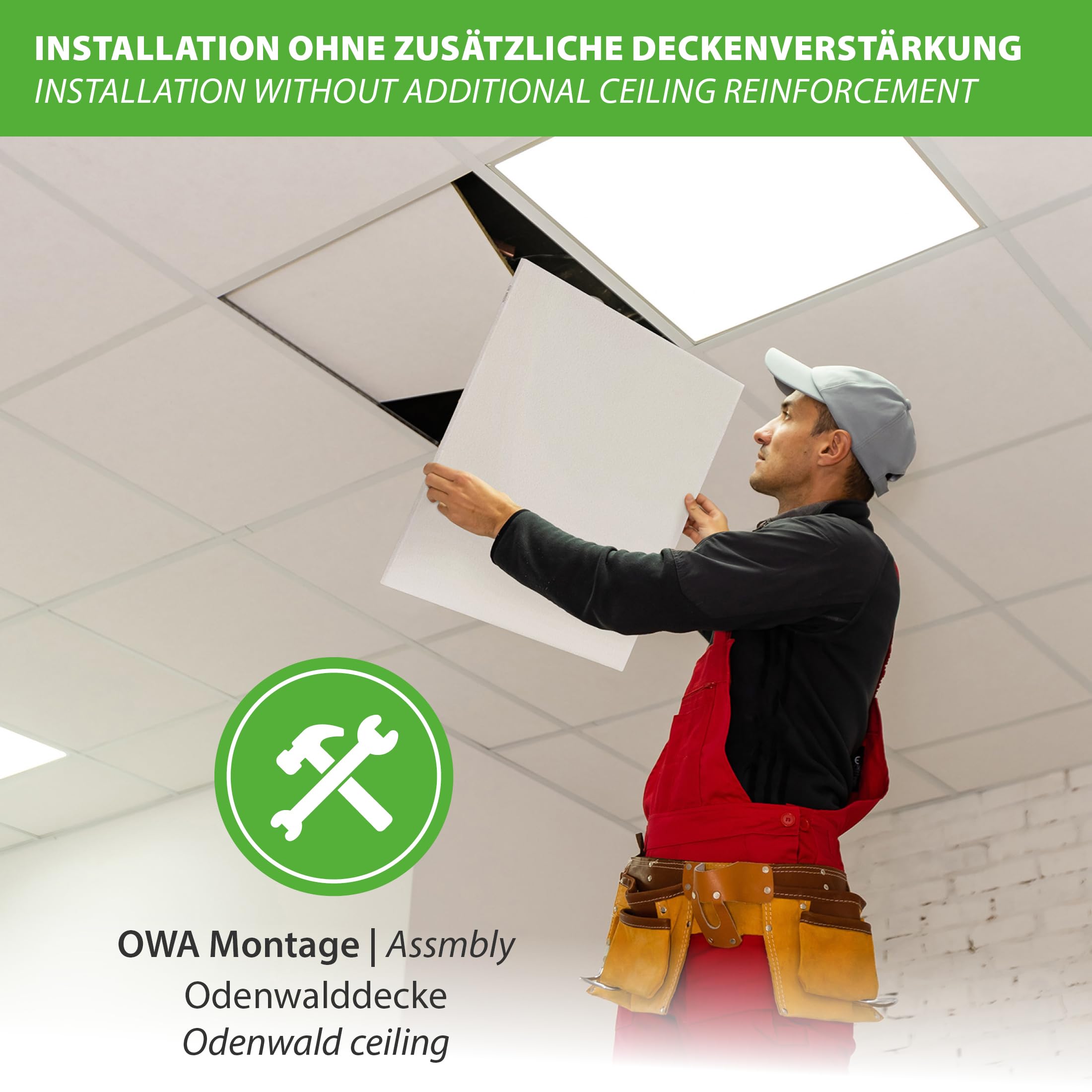 ECOSUN E 300 C grzejnik sufitowy 300 W – panel grzewczy na podczerwień 60 x 60 cm do sufitów rastrowych – idealny do sufitów kasetowych OWA Odenwald, do biura i zastosowań komercyjnych