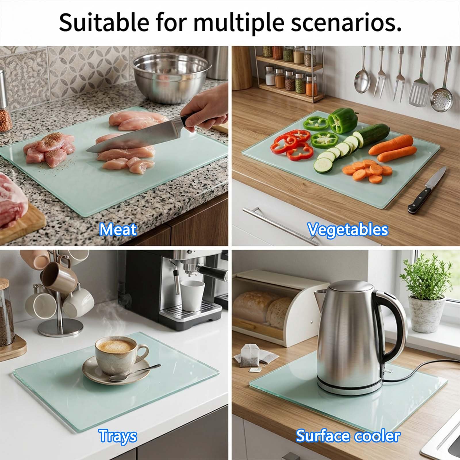 1pcs tabla vidrio templado cocina 28 * 20cm tabla cortar vidrio con patas de silicona antideslizantes tabla cortar cocina cristal seguridad e higiene tabla cutting board
