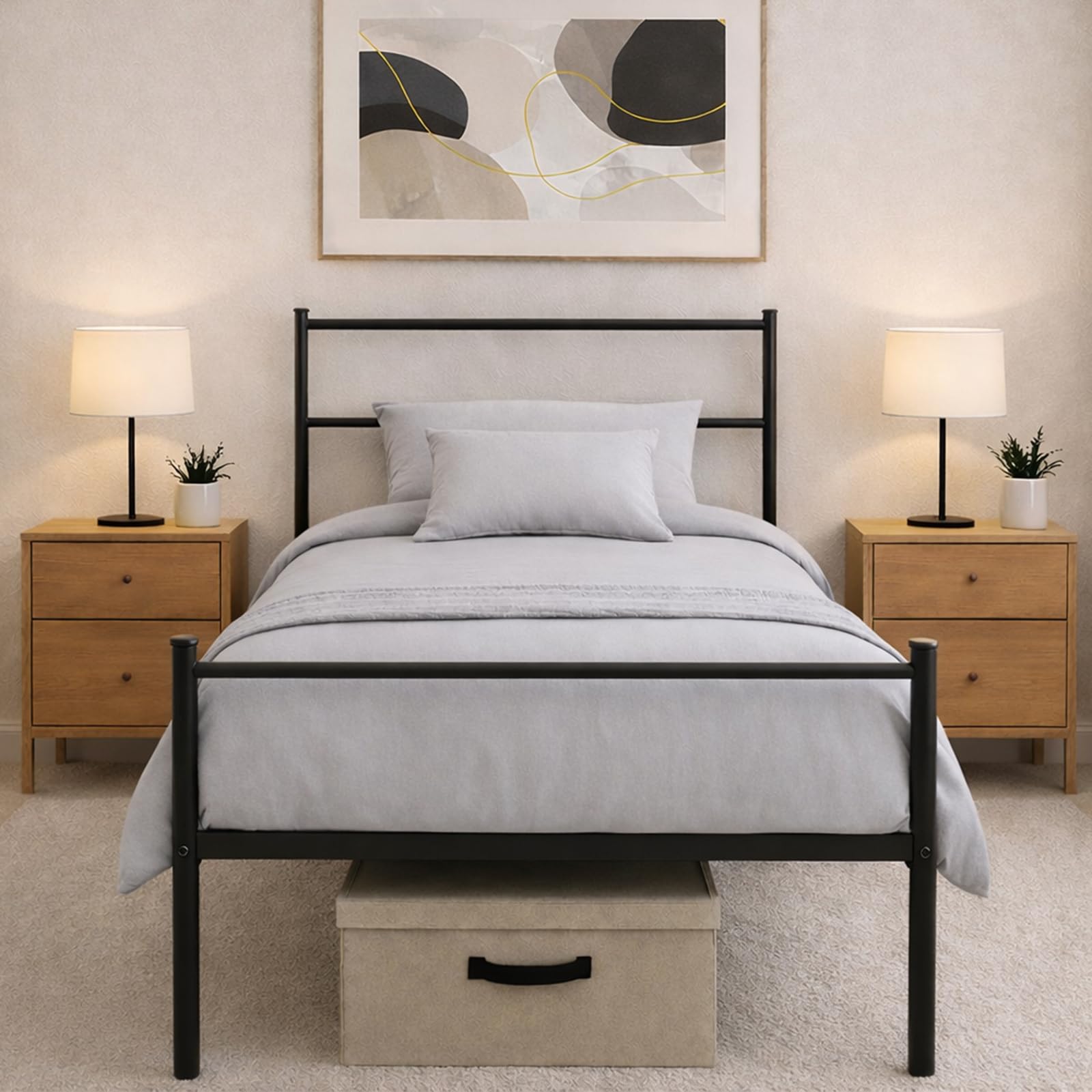 House Of Home Single Metal Bed Frame – Extra Strong Construction, with Underbed Storage, Reinforced Support Bars, and Easy Assembly - Black