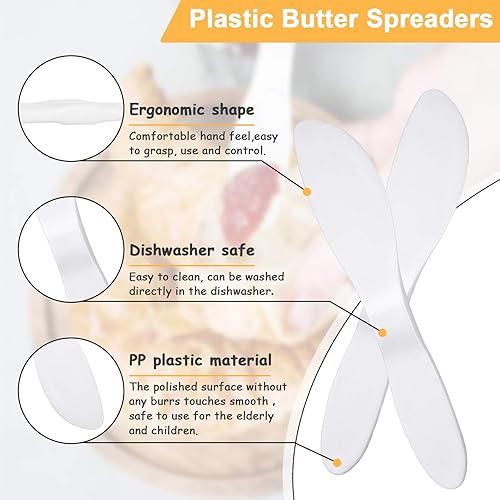 Miniatura 4 de Patelai 4 cuchillos de plástico reutilizables para untar, cuchillo multiusos, fuerte y duradero, ideal para mantequilla, gelatina, queso crema,