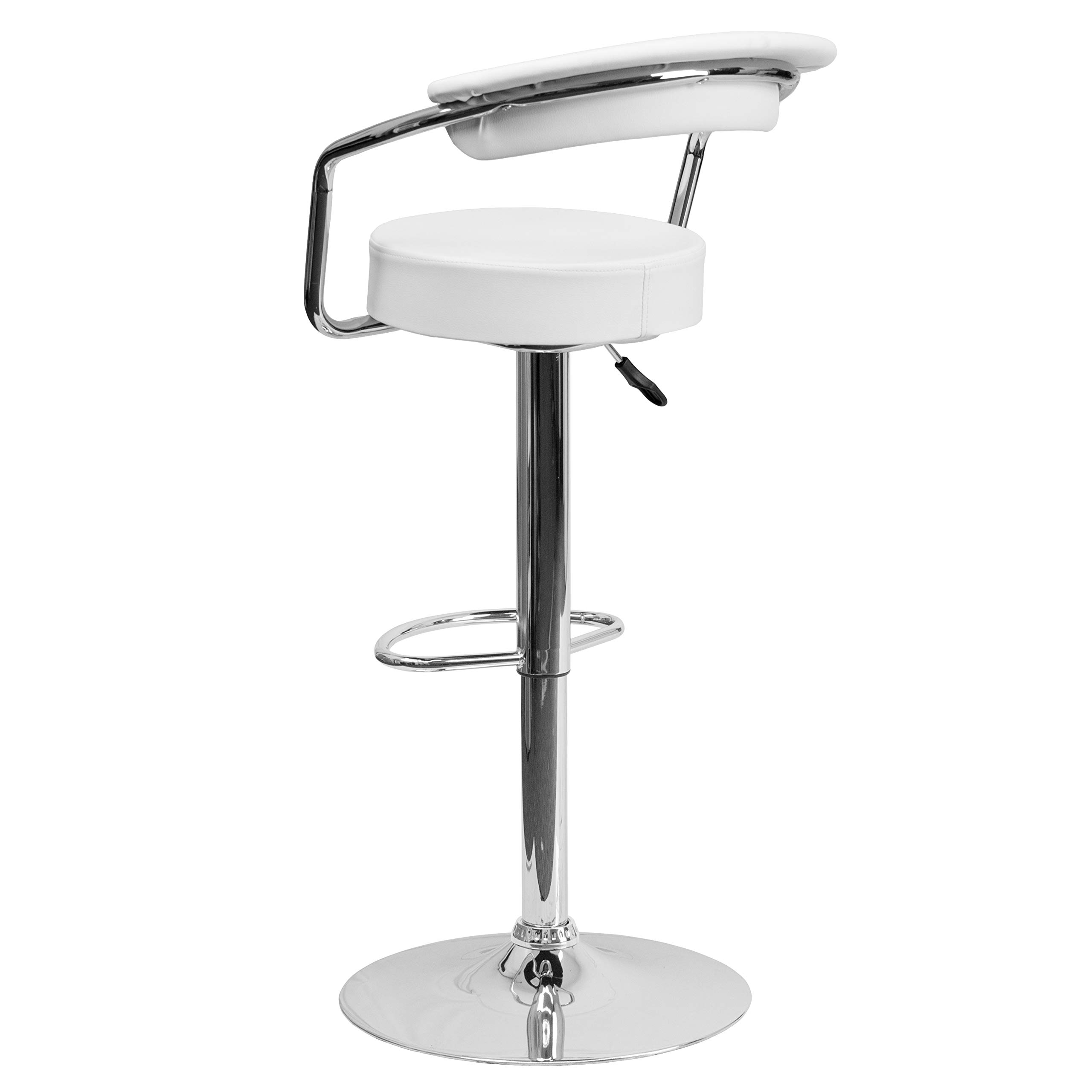 Flash Furniture Taft - Sgabello da Bar Moderno in Vinile, Altezza Regolabile, con braccioli e Base cromata, Confezione da 2, Colore: Bianco