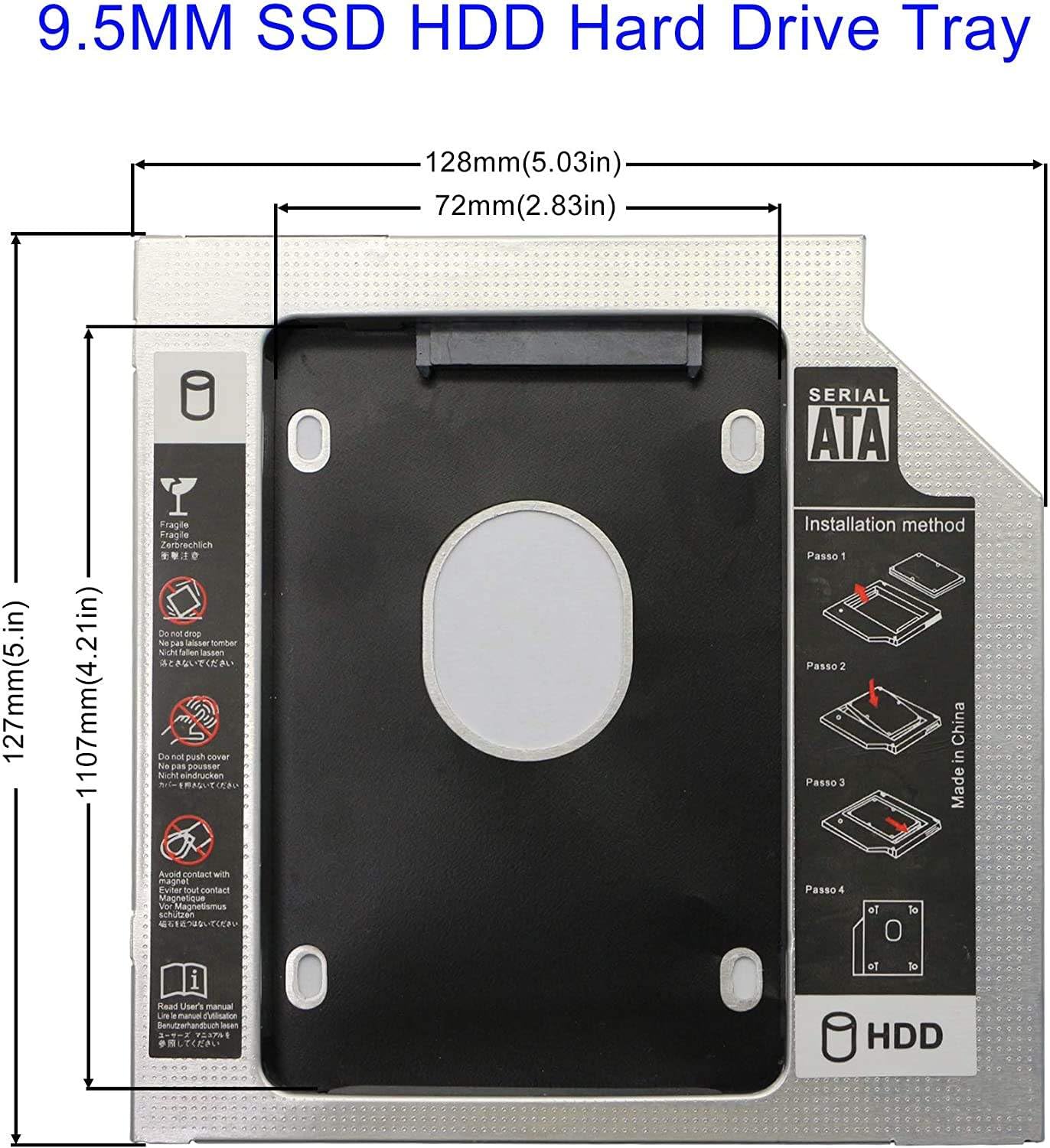 FORIDA 9.5mm Optical Bay 2nd Hard Drive Caddy for Laptop, SATA 2.5” HDD/SSD Adapter Tray, Universal CD/DVD Drive Slot Storage Expansion