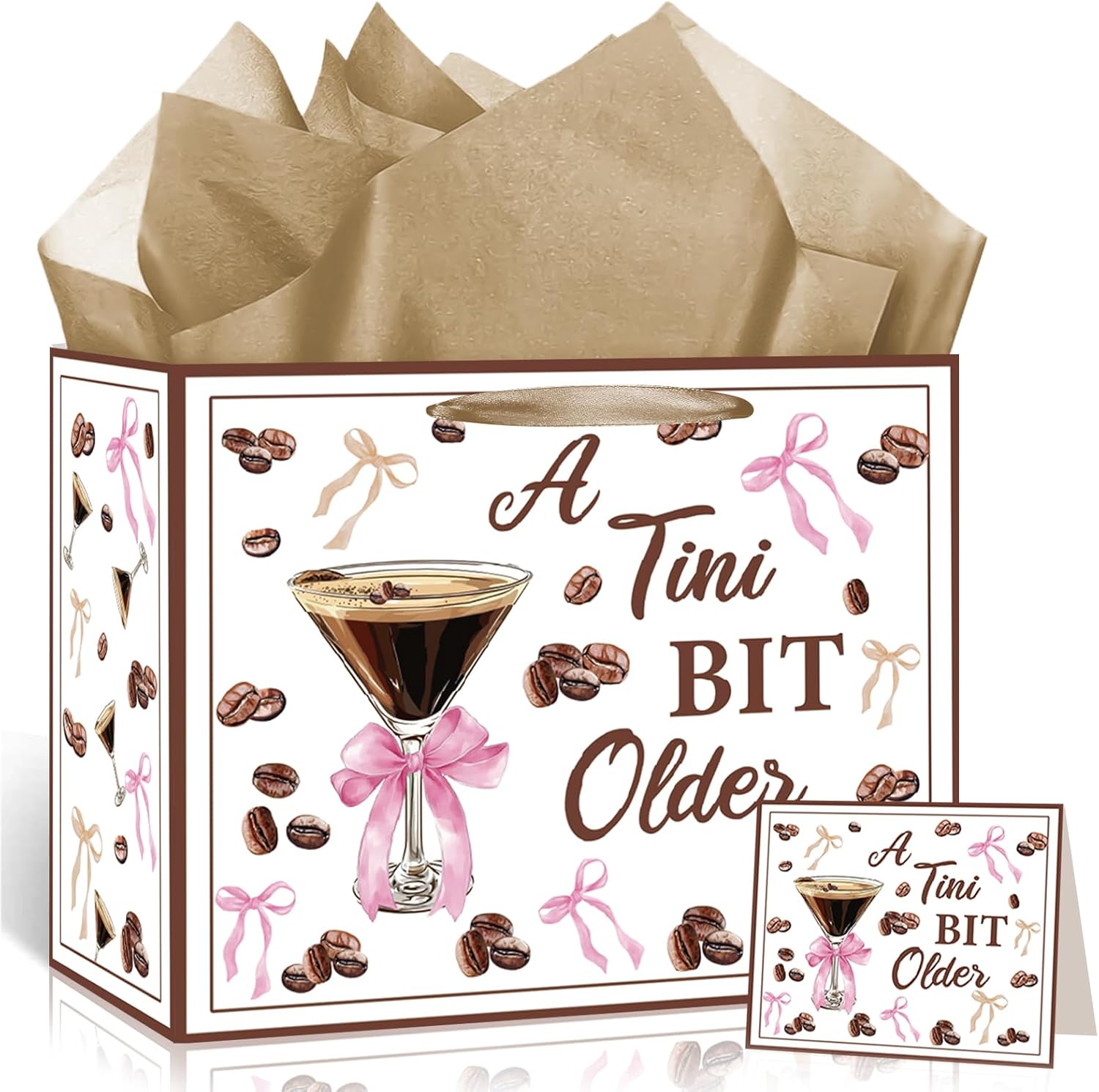 A Tini Bit Older Gift Bag for Martini Party Decorations White Espresso Birthday Party Favors Gift Bag with Card Wrapping Paper Martini Bachelorette Gift Wrapping Bags for Coffee Tini Bar Bridal Shower