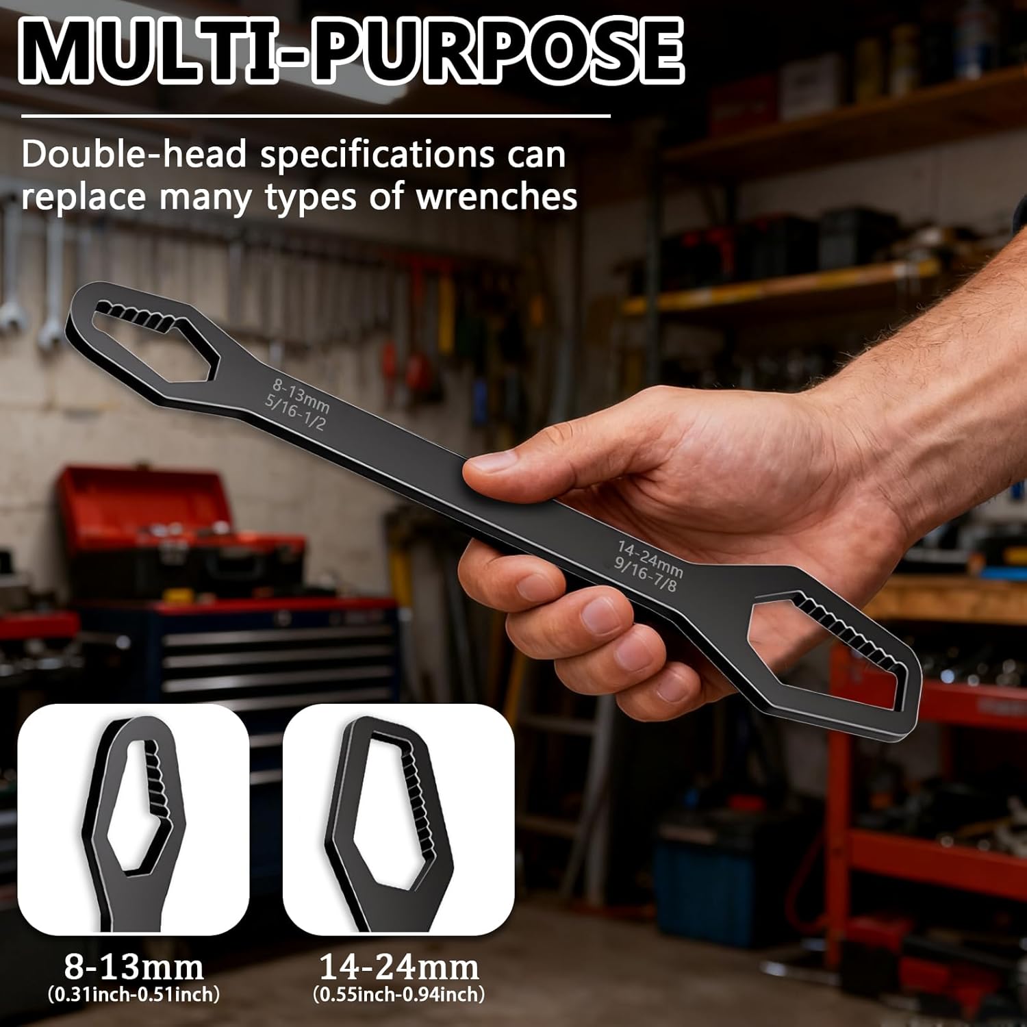 Self-Adjusting Wrench, Double Ended Self Tightening Adjustable Multifunctional Tool for Industrial Maintenance
