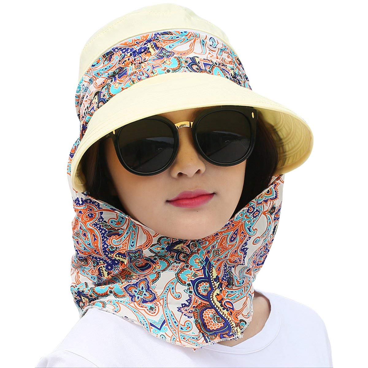 ToBe-U Women's UPF+50 Sun Visor Detachable Flap Hat Foldable Wide Brimmed UV Protection Hat (02YELL)