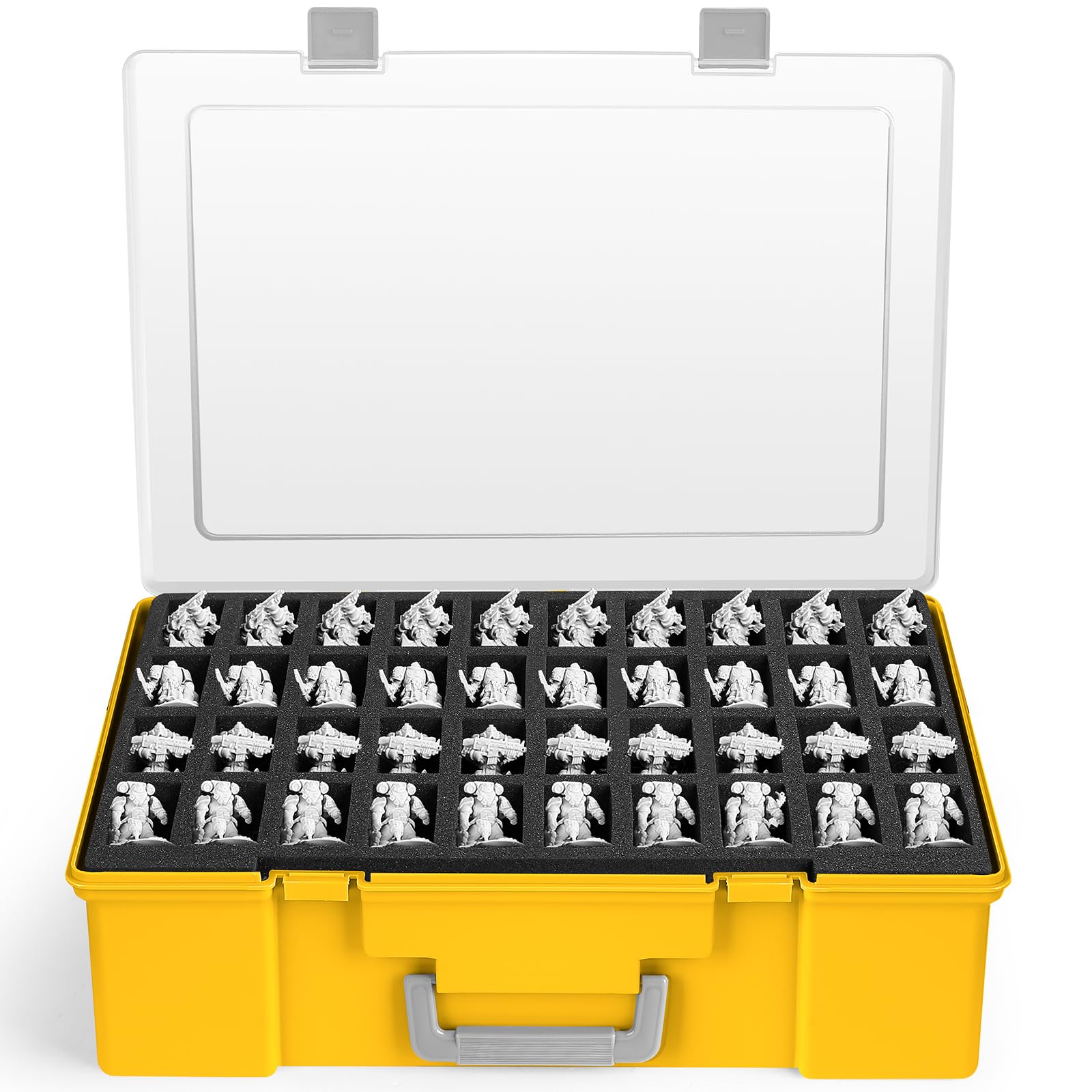 Maletín para transportar miniaturas de 32 mm seguro estuche con espuma de 120 ranuras color amarillo