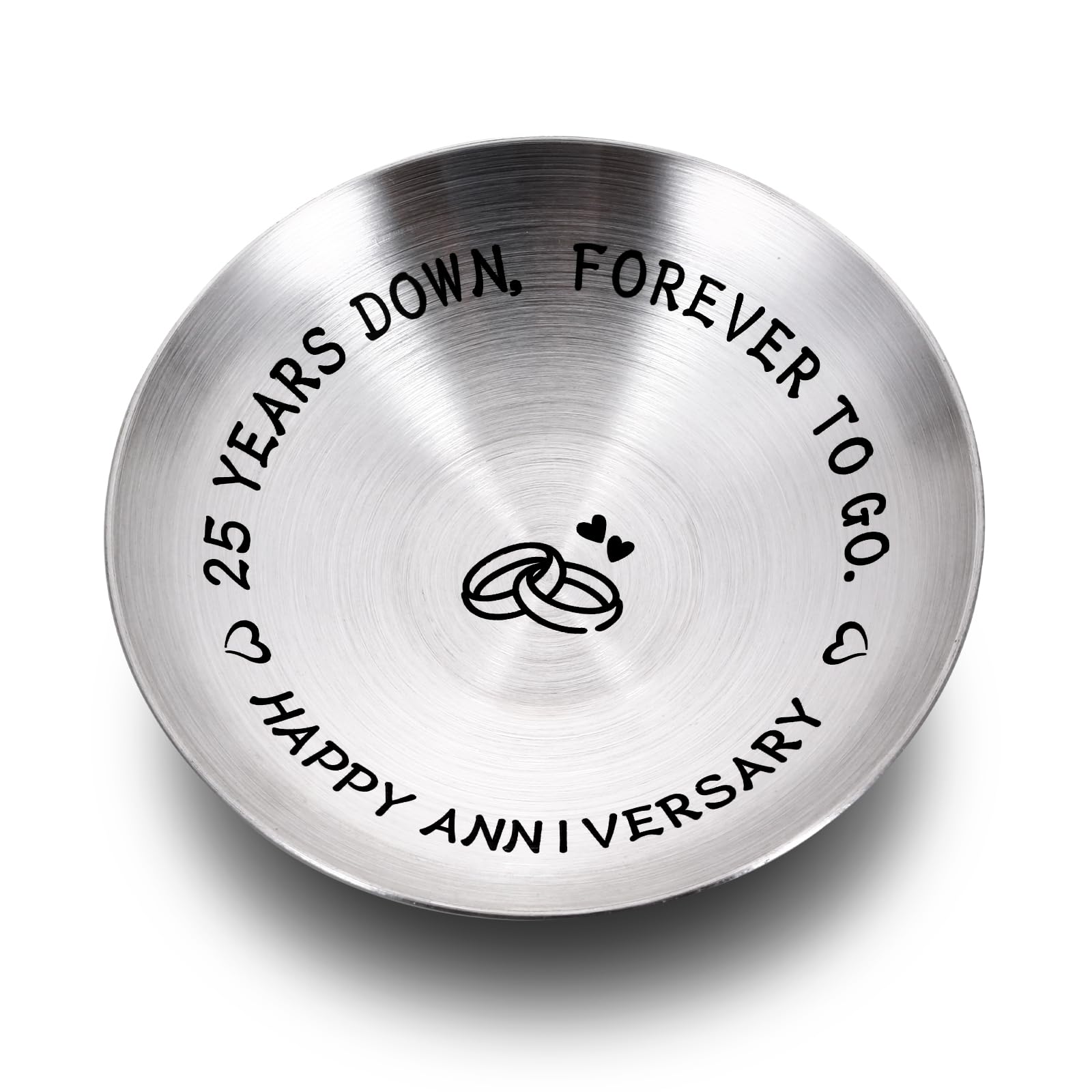 TI-EDC 25 Year Anniversary Decorations Gifts for Wife Husband Couple 25th Wedding Anniversary Silver Gifts for Women Men Ring Dish Jewelry Tray Wedding Engagement