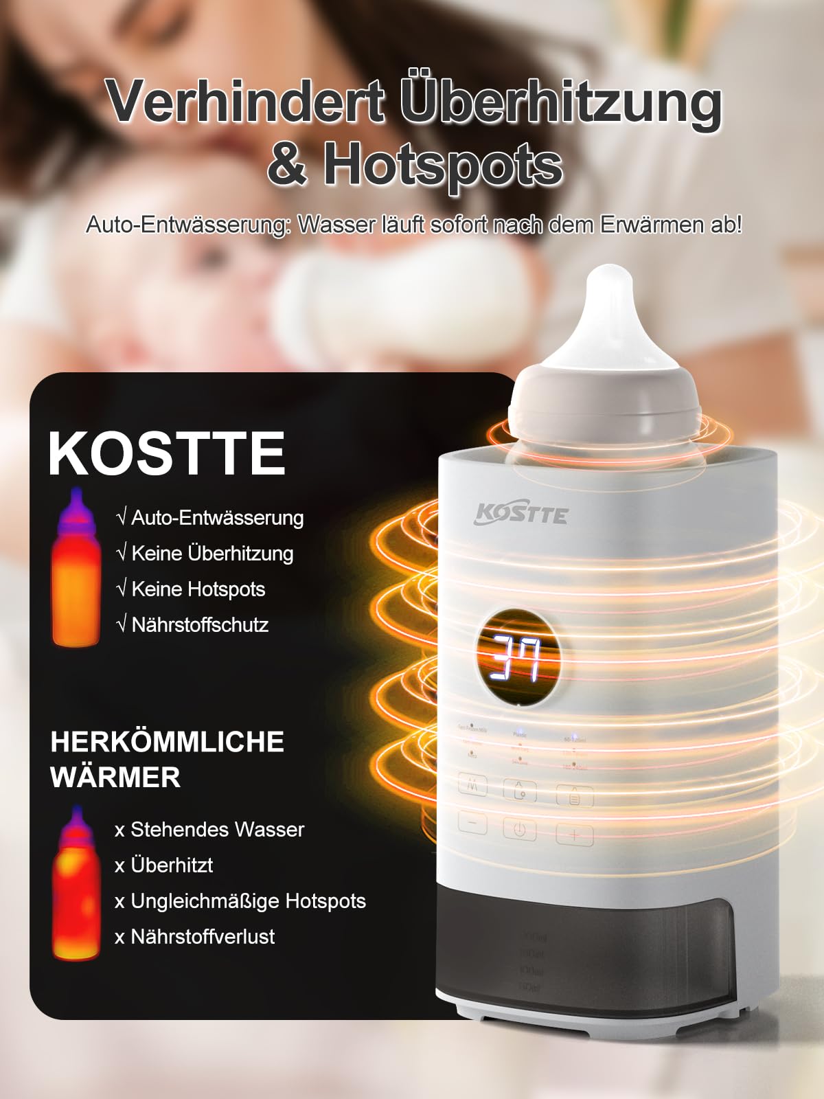 Flaschenwärmer Baby - Babyflaschenwärmer mit temperatur- Flaschenwärmer - Passend Für Alle Handelsüblichen Babyflaschen - Baby Bottle Warmer for Breastmilk & Milk (Weiß)