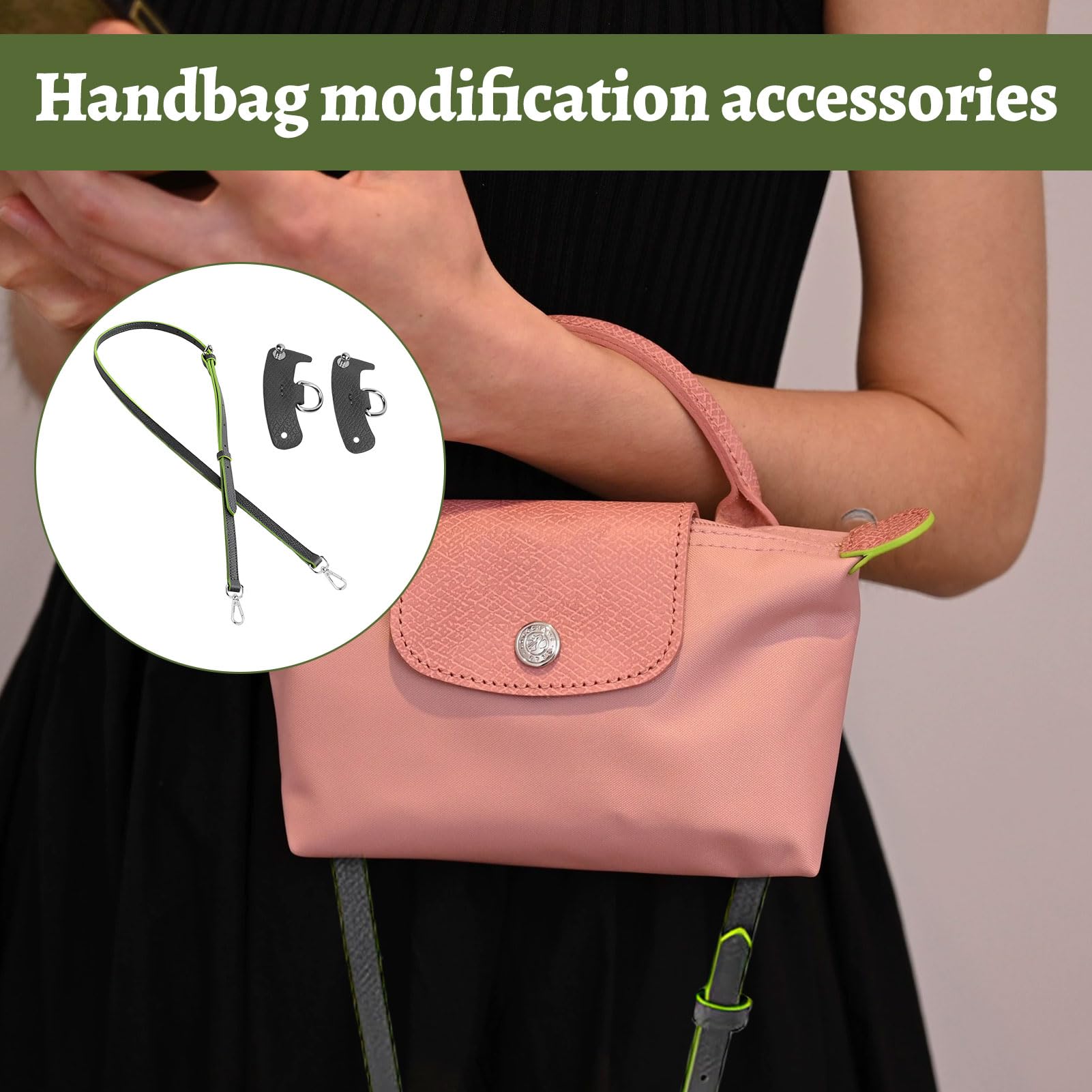Watlikeup Leather Shoulder Strap Set,1PCS Replacement Adjustable Crossbody Bag Straps with 2PCS snap button,Carry Straps for Longchamp Mini Bag Straps,Bag Strap Extension(94-124 cm) - Image 4