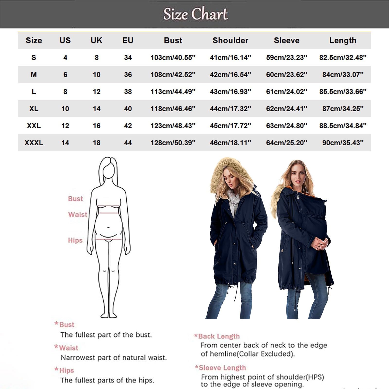 Veste De Maternité avec Empiècement pour Bébé Polyvalent Manteaux en Coton 3 en 1 d'hiver Longueur Genou avec Cordon De Serrage Réglable Et Col en Fourrure Vestes d'hiver Chaude Blousons De Maternité