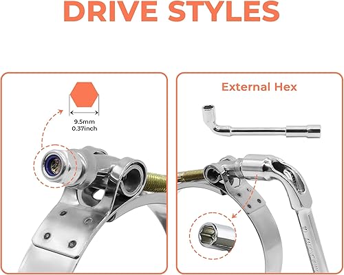 Miniatura 6 de Paquete de 2 abrazaderas de manguera con perno en T de 2 pulgadas, abrazadera de entrada turbo de acero inoxidable 304, rango de trabajo de