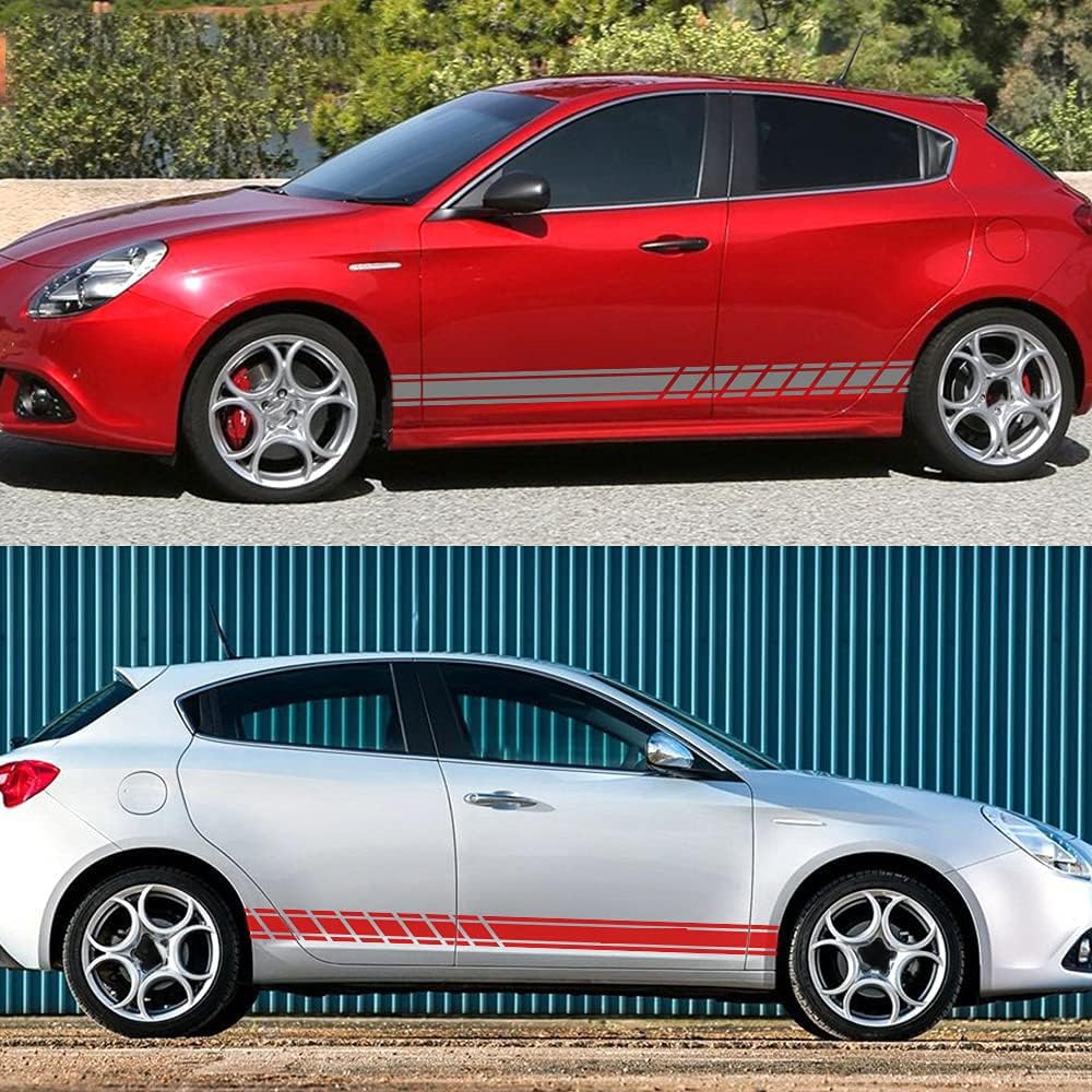 LzDQF Car Side Skirt Stickers stripe decal Decals,For Alfa Romeo Giulia Giulietta 159 156 MITO Stelvio 147 Sportiva Auto Car Door Side Skirt Sticker Auto Body Decor Decals.,Grey