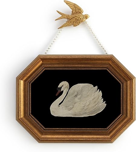 Zelvix Arte de pared vintage enmarcado, decoración de pared enmarcada en oro, impresiones de pintura clásica vintage de cisne negro, marco de fotos
