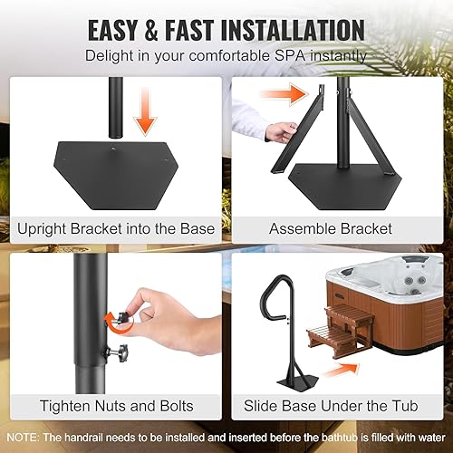 Miniatura 7 de VEVOR Pasamanos para bañera de hidromasaje, pasamanos laterales giratorios de 360 grados con altura ajustable de 35 a 57 pulgadas, barandilla de