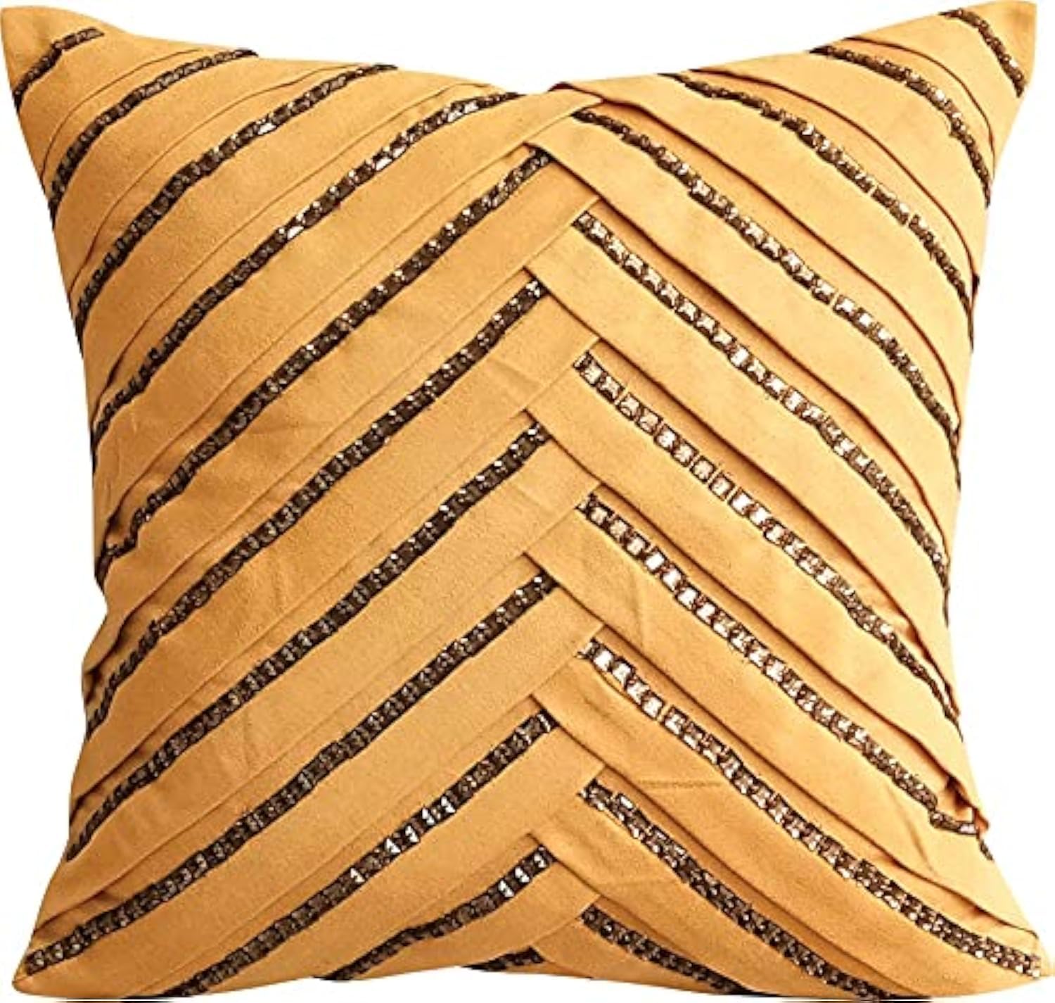 The HomeCentric Taie d'oreiller Decorative Beige Cristal de fumee Plisse en Daim Brode Lot de 2, 65x65 cm Suède Beige, Housse de Coussin à la Main Faux Suède - Beige Crystalline