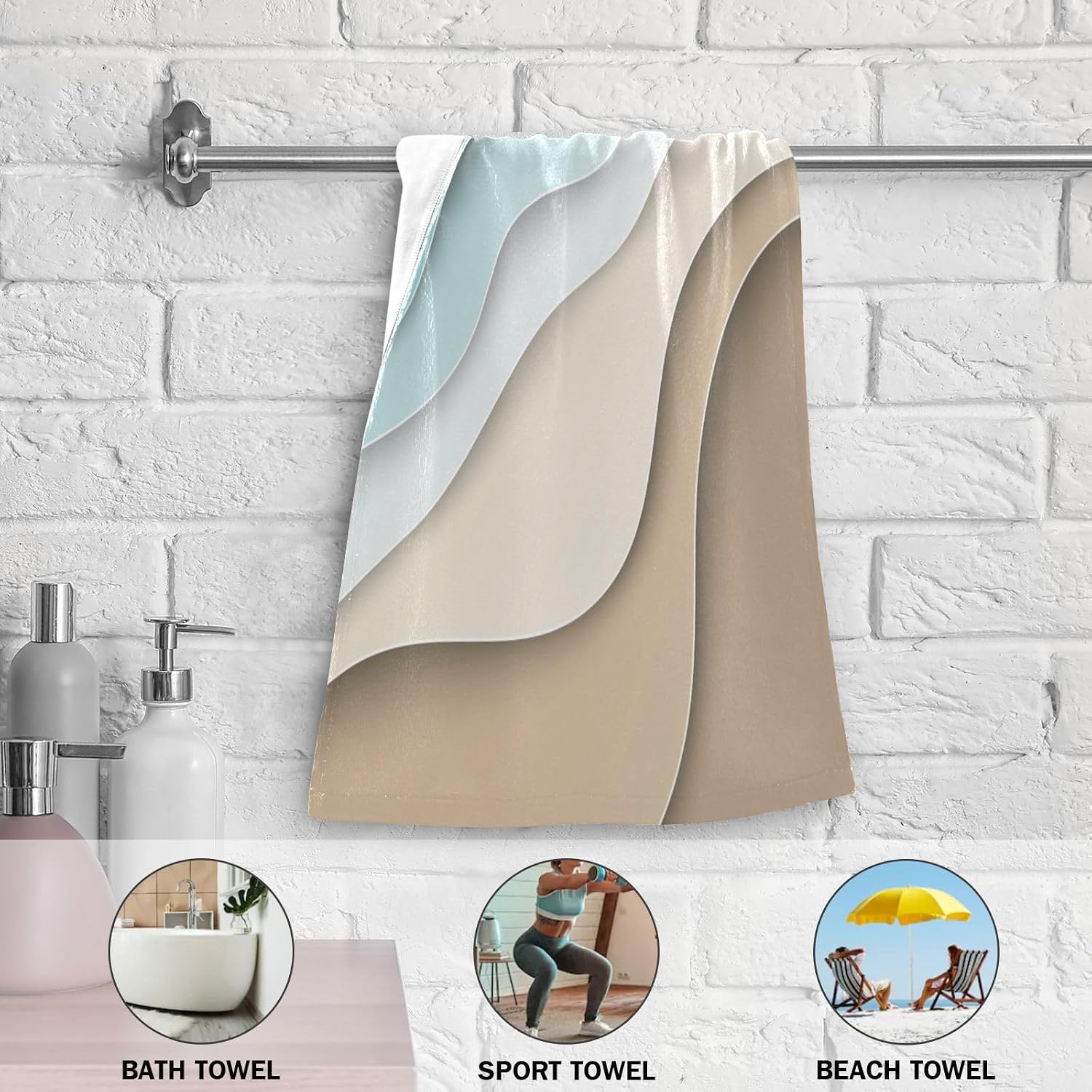 Turquoise Brown Cream Gradient Hand Towels Set of 2 Soft Abstract Beach Theme Ocean Bath Fingertip Towels Decorative Hand Towels for Bathroom Guest Face Towel Modern Kitchen Towels 14"x28"