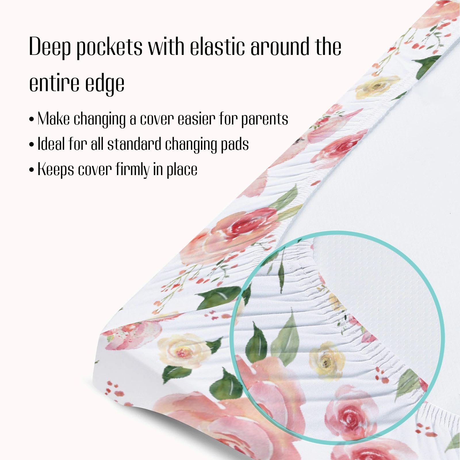 EyMzcod Baby Girls Changing Pad Covers Pink Pig Floral, Watercolor Rose Flower Farm Animal Safe Snug Fitted Diaper Table Sheet, Soft Breathable Stretchy Change Mat Fit 32 34 x 16