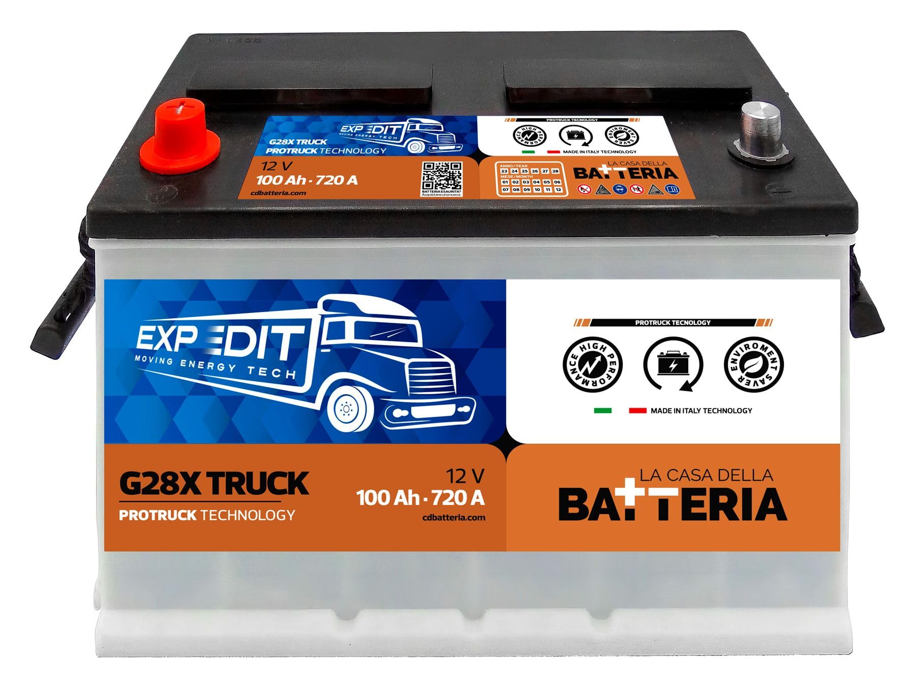 La Casa della Batteria Batteria Camion e Trattori Expedit Moving Energy Tech Batteria 12v 100Ah 720A G28X 100RST SX 33.3×17.5×21.5 Senza Manutenzione Pronta all'Uso Made in Italy