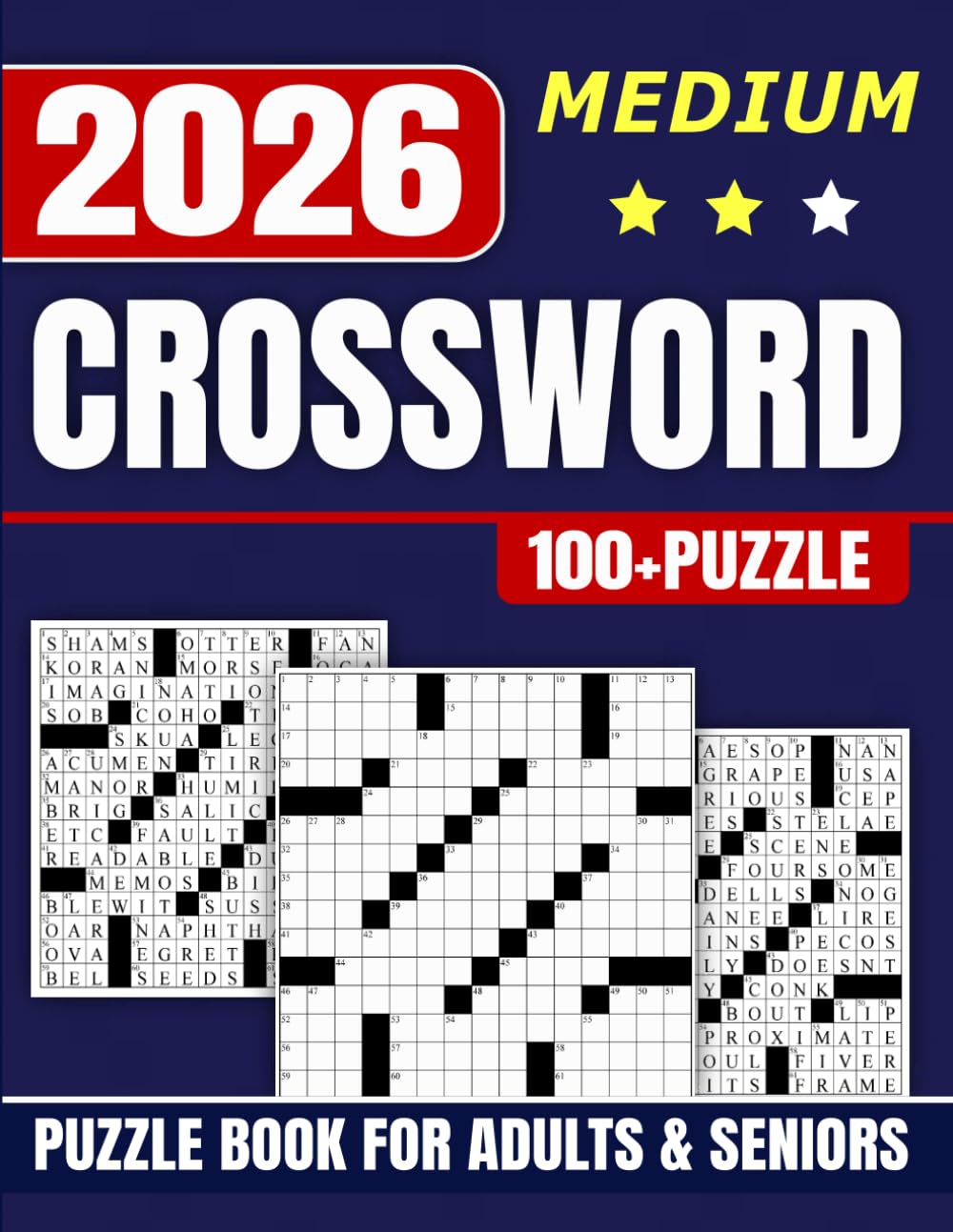 Medium Crossword Puzzle Book For Adults & Seniors: 100+ Puzzles with solution Fun Challenges and Relaxing Word