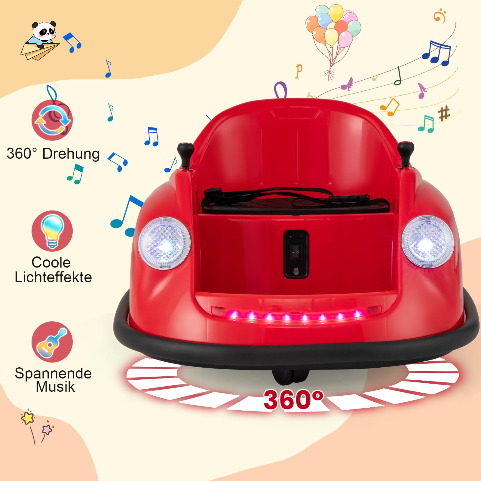 GOPLUS 12V hulajnoga samochodowa dla dzieci, elektryczny bumper z pilotem zdalnym, obrót 360°, LED, muzyka, pojazd elektryczny 2-5 lat (czerwony)