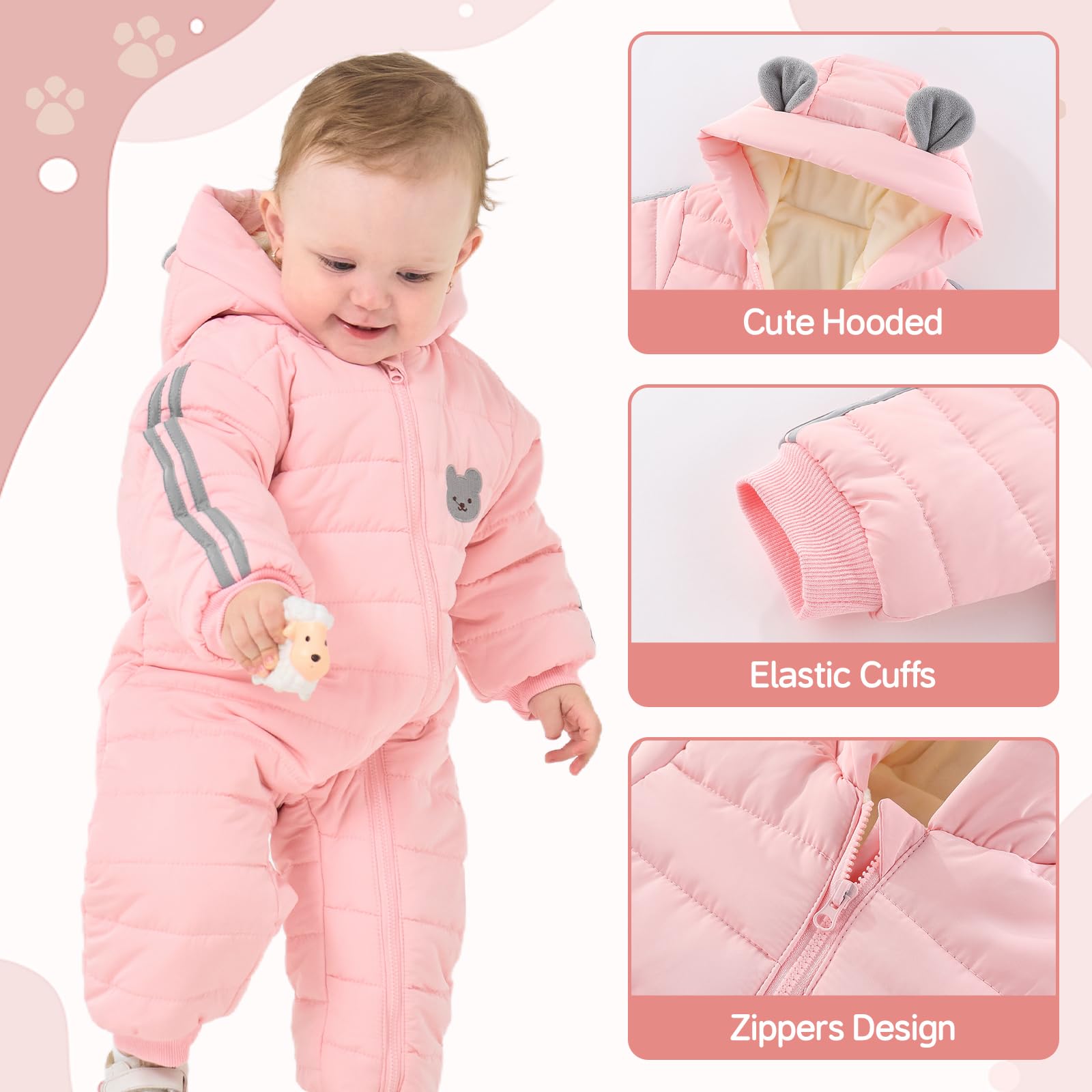 JiAmy Baby Overall Winter 3-24 monate, Schneeanzug Baby Jungen Mädchen Strampler Fleece Gefüttert Warm Outfits Mit Kapuze