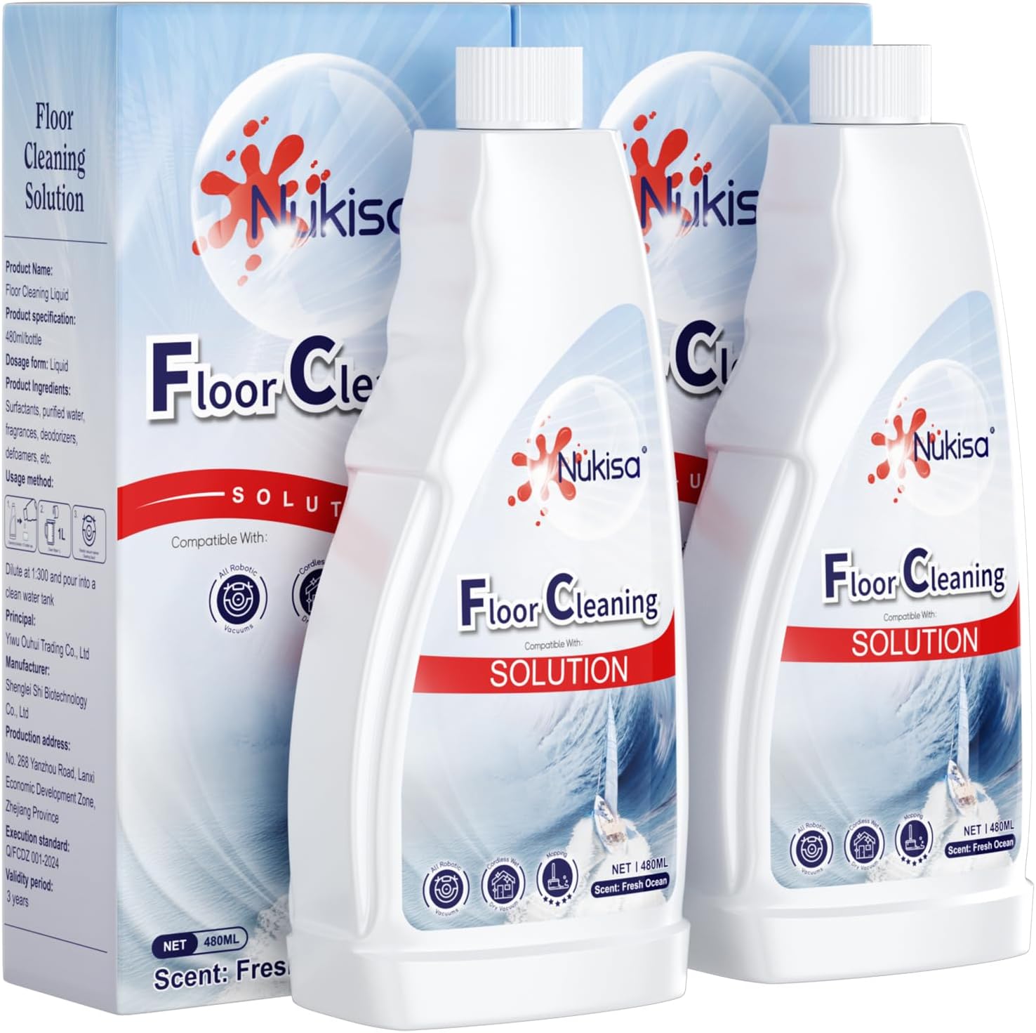 Nukisa Fresh Ocean Scent Floor Cleaning Solution Compatible With Roborock Robot Vacuum And Mop Cleaner， Deep Cleans For Multiple Hard Floors, Suitable With All Robot Vacuums With Mopping (2)