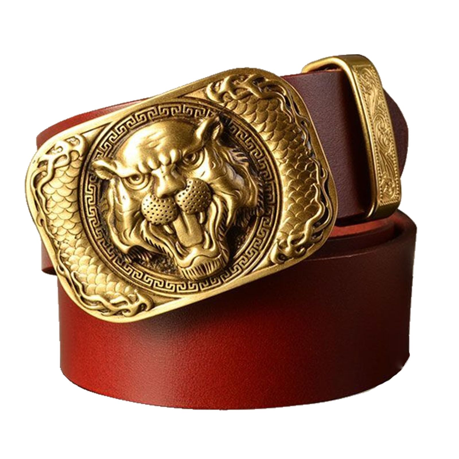 Cinturón Vaquero For Hombre, De Cuero Ajustable Estilo Western Con Hebilla Metálica Cuadrada Estampado Tigre