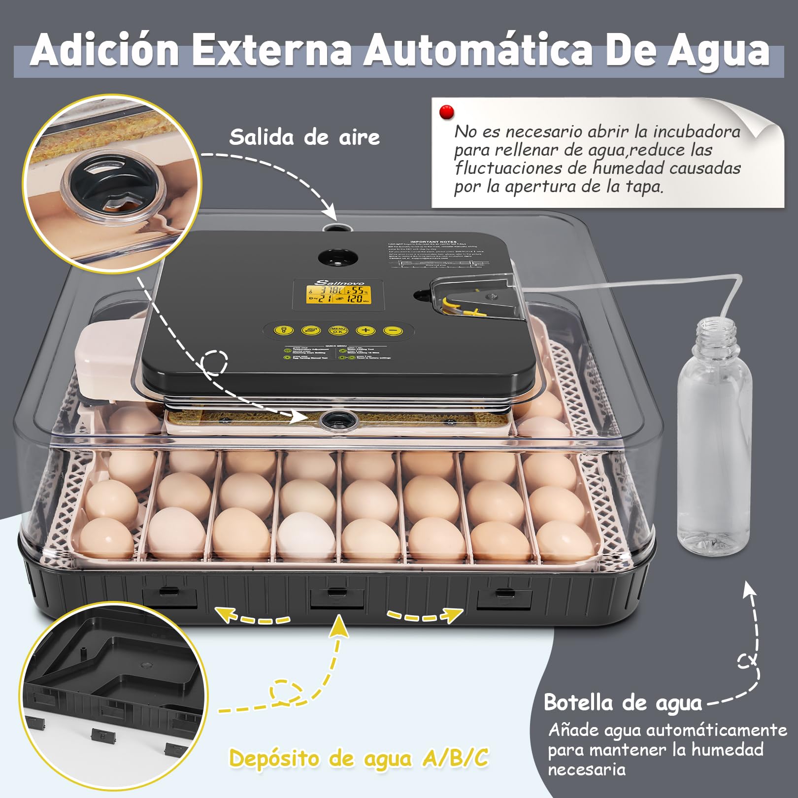 Sailnovo Incubadora de Huevos Automaticas, Incubadora de 56 Huevos con Volteo Automático de Huevos y Humidificación automática, Incubadora para Huevos de Gallina, Codorniz, Pato, Gris