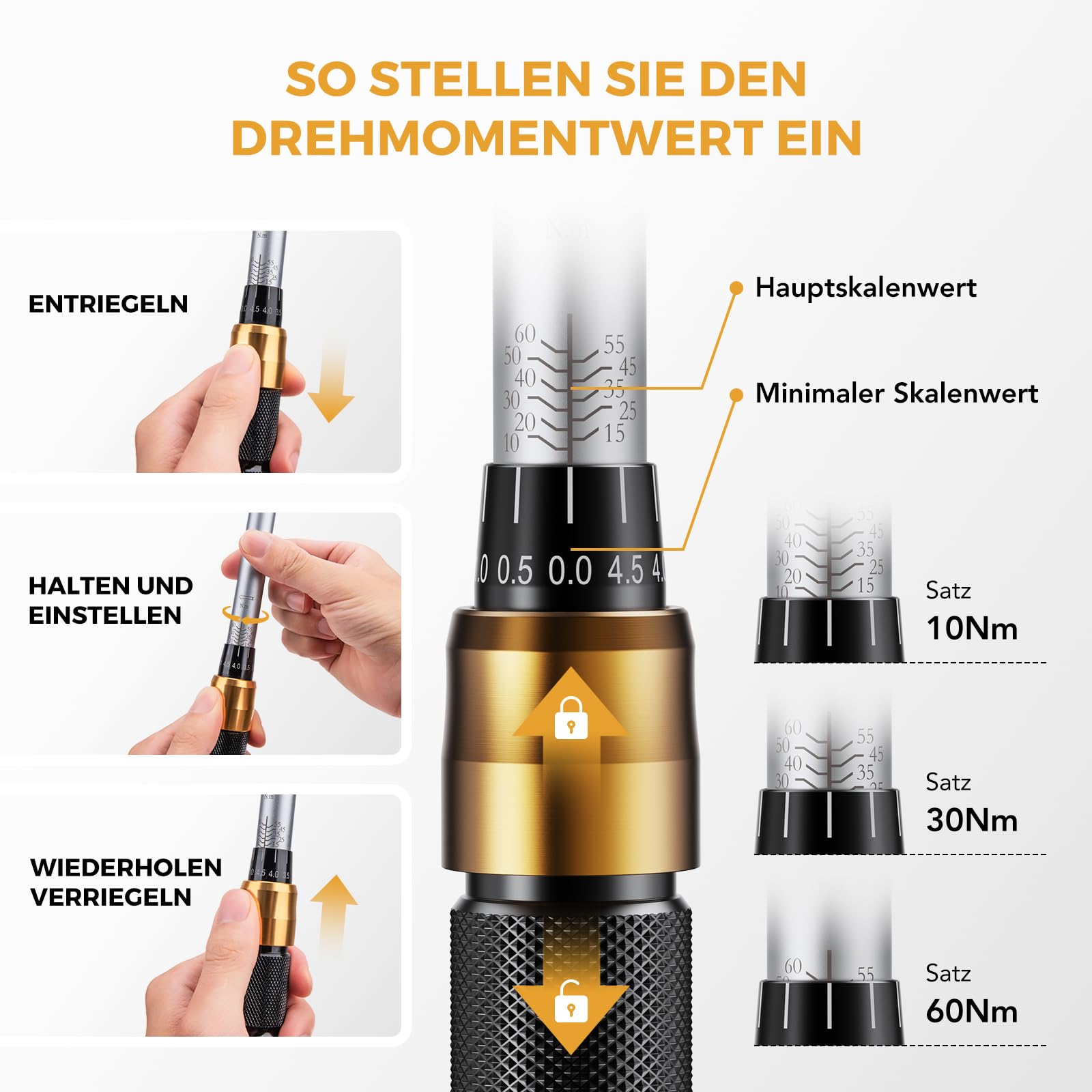 VIGRUE Drehmomentschlüssel Fahrrad 3/8 Zoll, Drehmomentschlüssel 10-60 N.m ±3% Fehlergenauigkeit mit Verlängerungsstange, Universalgelenk, Zündkerzenhülse, Bits für Fahrrad, Motorrad und Auto