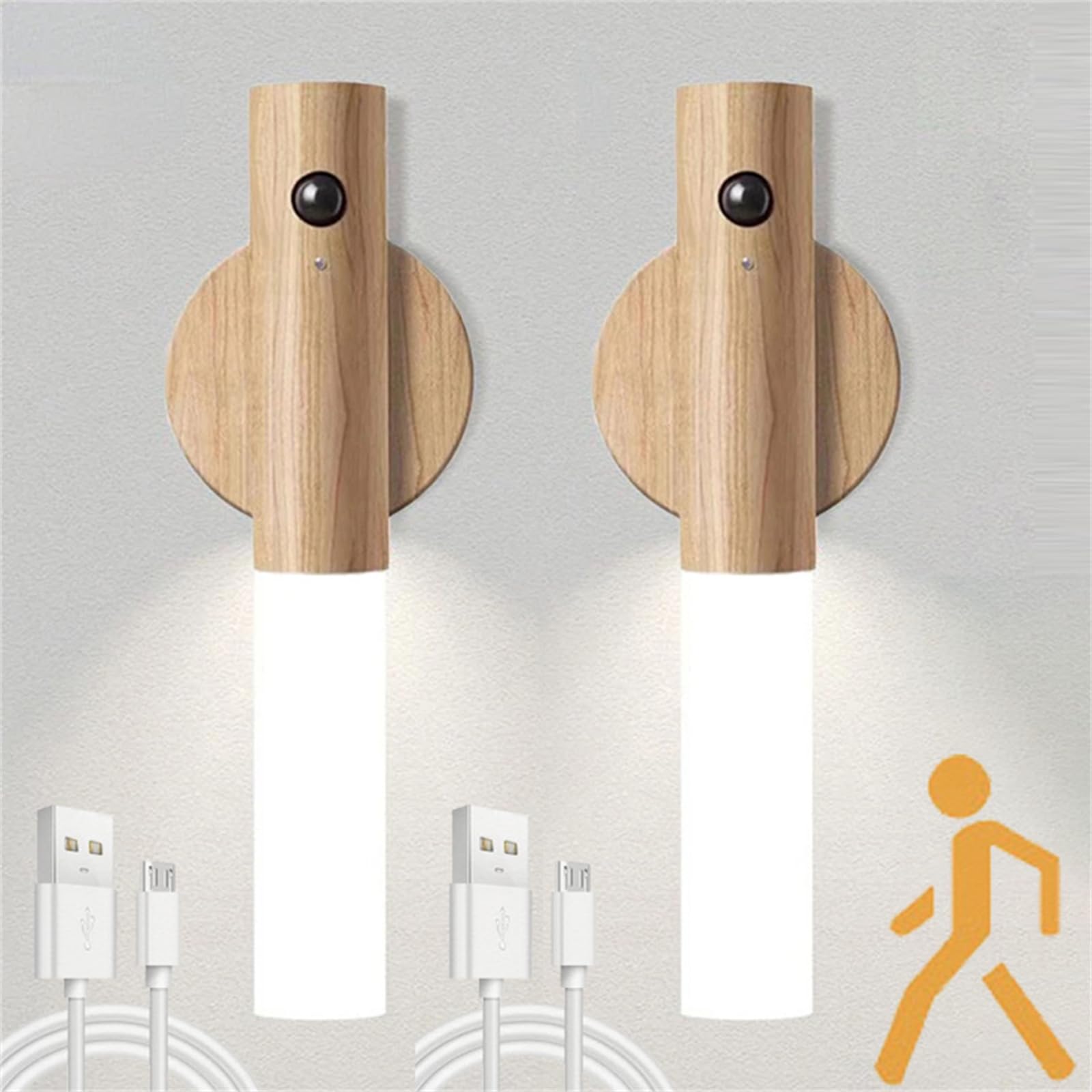 Luz de pared de madera regulable con sensor de movimiento para interior, pack de 2 unidades 8