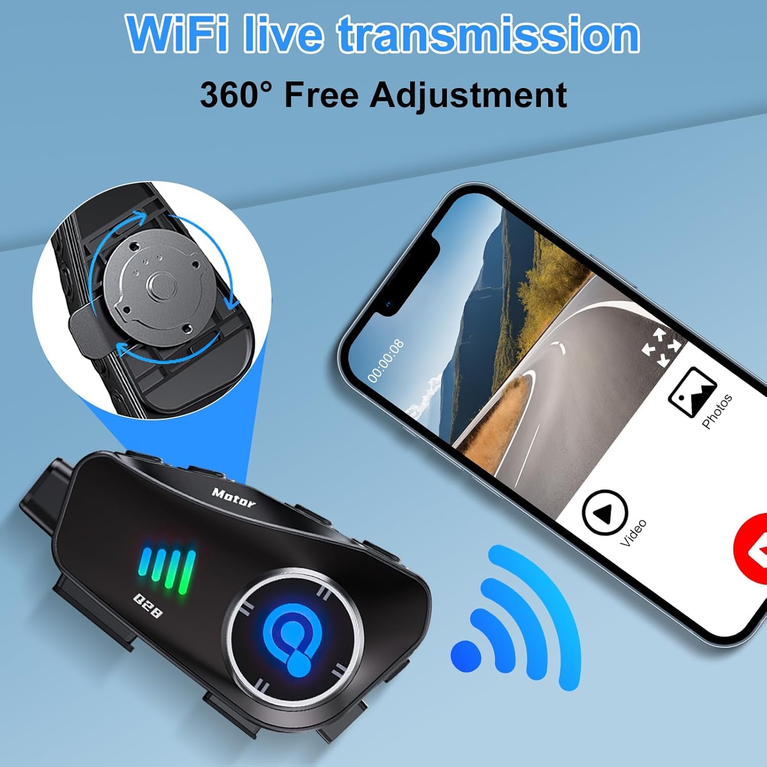 OBEST Auriculares para casco de motocicleta con cámara 1080P, auriculares Bluetooth para motocicleta con manos libres inalámbricas, calidad de sonido HD, IPX6 impermeables, auriculares Bluetooth para