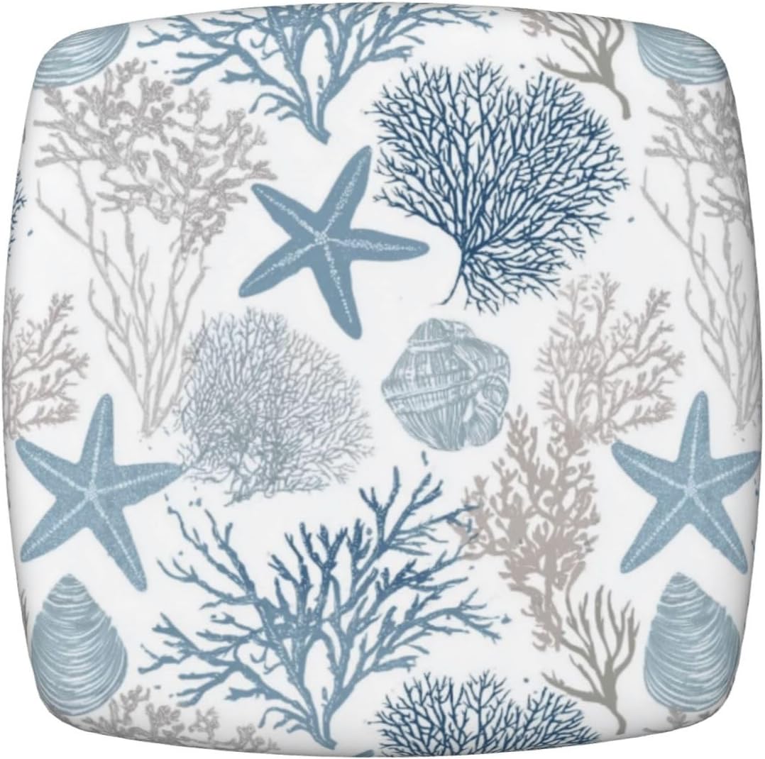 Ouqiuwa Starfish Seashell Coral Beach Square Chair Seat Covers Set of 6 for Dining Chairs, Elastic Seat Cushion Slipcovers for Home Kitchen Party Décor