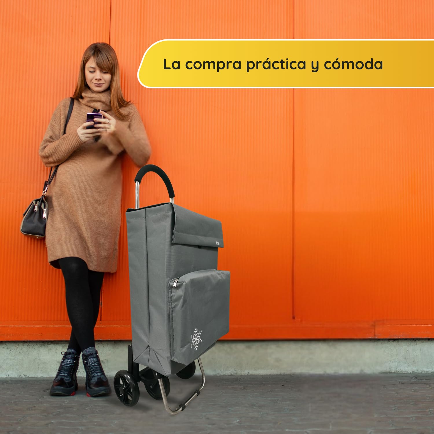 Carro de la Compra de 50L + Gancho Multiusos de Regalo con Compartimento Refrigerante | Carrito Compra de 4 y 2 Ruedas Ideal para Supermercado (Requiere Montaje) (Gris.) — view 7