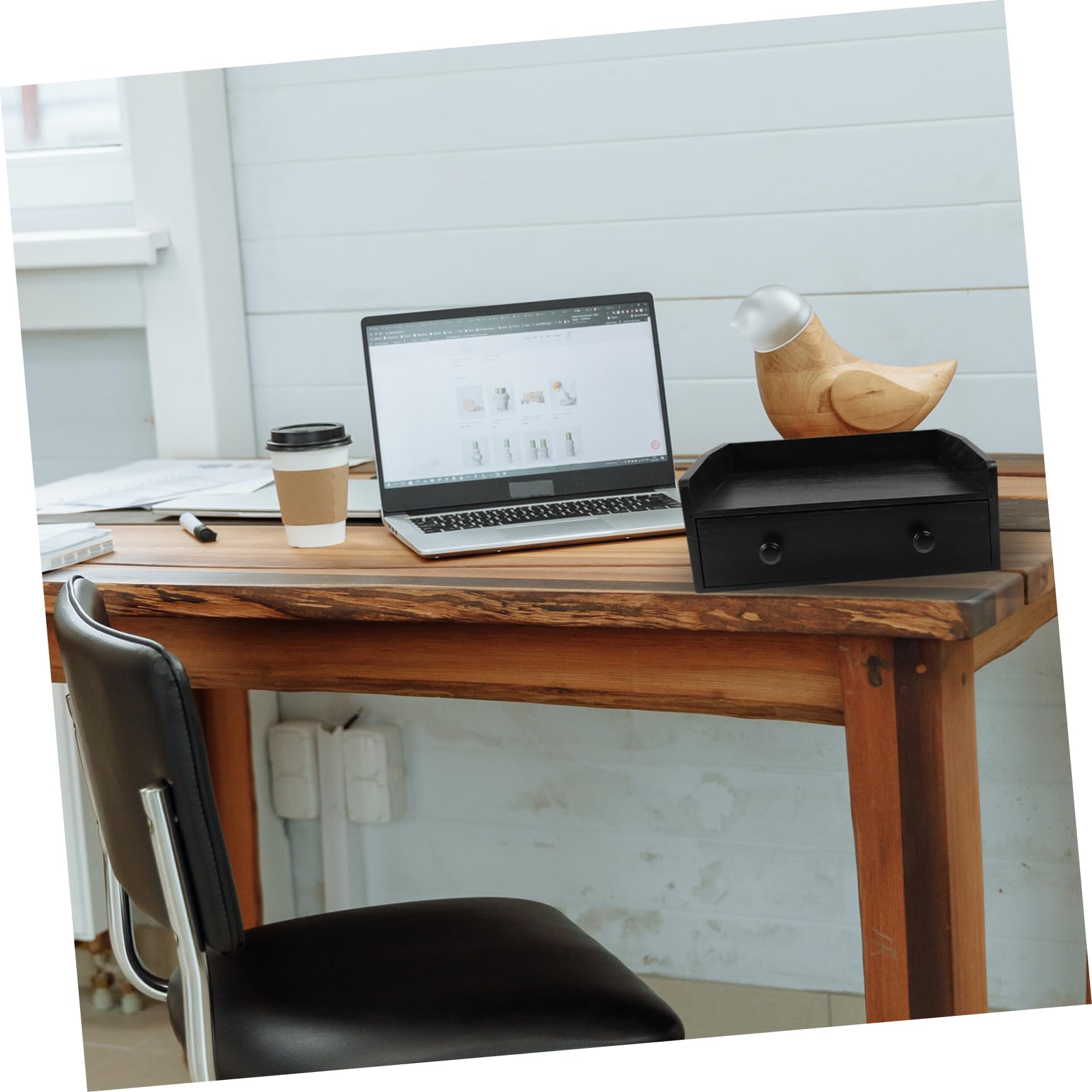 ABOOFAN Cassetto Porta-Tè e Caffè in Legno, Organizer da Tavolo Minimalista Nero, Grande Capacità Scomparti per Bustine e Capsule