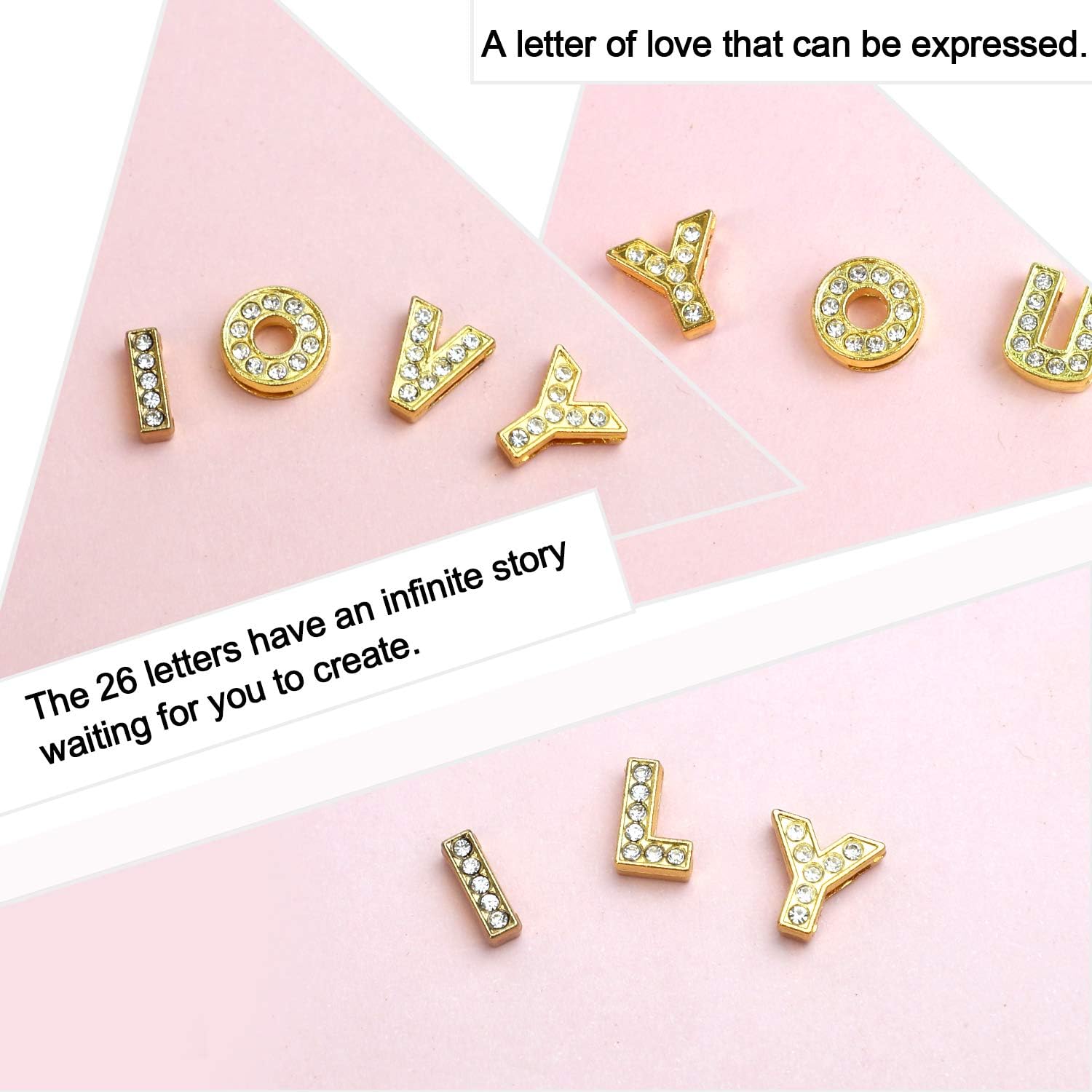 Azure Zone, A-Z Crystal Full Rhinestones Alphabet Letters Charms 8mm Golden Color Slide Letter for DIY Wristbands Bracelets Jewelry Making - Image 3