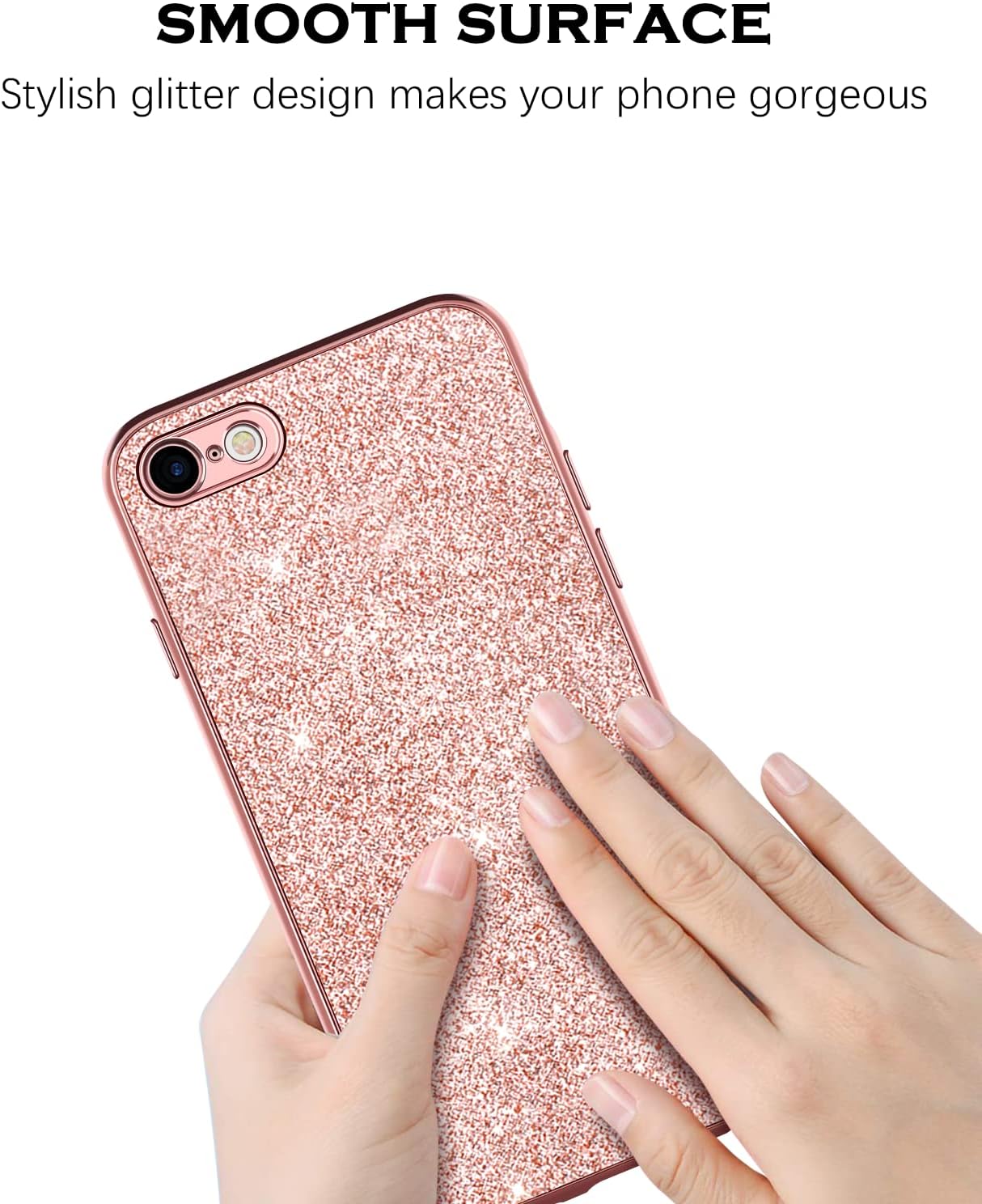 YINLAI for iPhone SE 2022 Case,iPhone SE Case 2020,iPhone 8 Case,iPhone 7 Case Glitter Women Girls Bling Slim Shockproof Protective Phone Cover for iPhone SE 3rd/SE 2nd Gen/8/7 4.7”, Rose Gold/Pink - Image 6