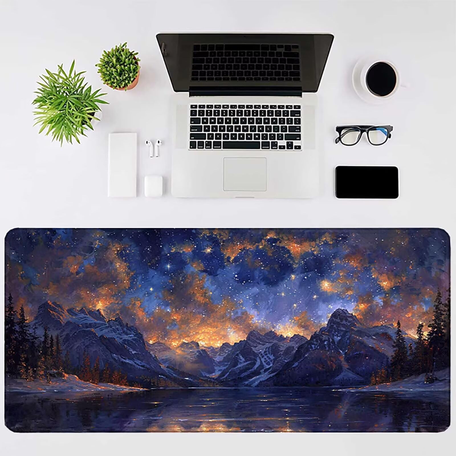 Podkładka pod mysz XXL 1500 x 800 mm, wodoodporna podkładka pod mysz niebieska mysz gwiaździste niebo wzór akcesoria do gier szyte krawędzie antypoślizgowa gumowa podstawa powierzchnia do biura/domu