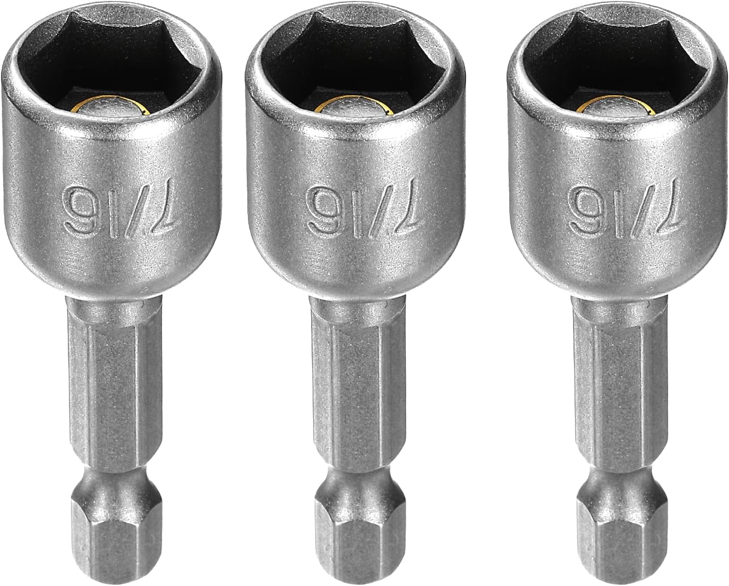 HARFINGTON 3pcs Hex Nut Driver Drill Bit 7/16" 6-Point Socket 1/4" Hex Shank 1.9" (48mm) Long Magnetic Nut Setter CR-V Steel Quick-Change Nut for Power Drills Impact Drivers