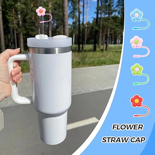 Miniatura 2 de 9 fundas de paja Stanley de flores de 0.354-0.394 in, tapas de popote reutilizables para vasos Stanley de 3040 onzas, adornos de paja impermeables