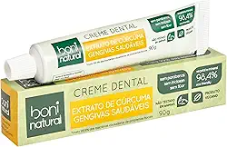 Creme Dental com Óleo Natural de Hortelã e Extrato de Cúrcuma, Vegano e Natural, Ação Anti-inflamatória, Sem Flúor, Sem Parabenos, Sem Triclosan, Amarelo, Boni Natural, 90g