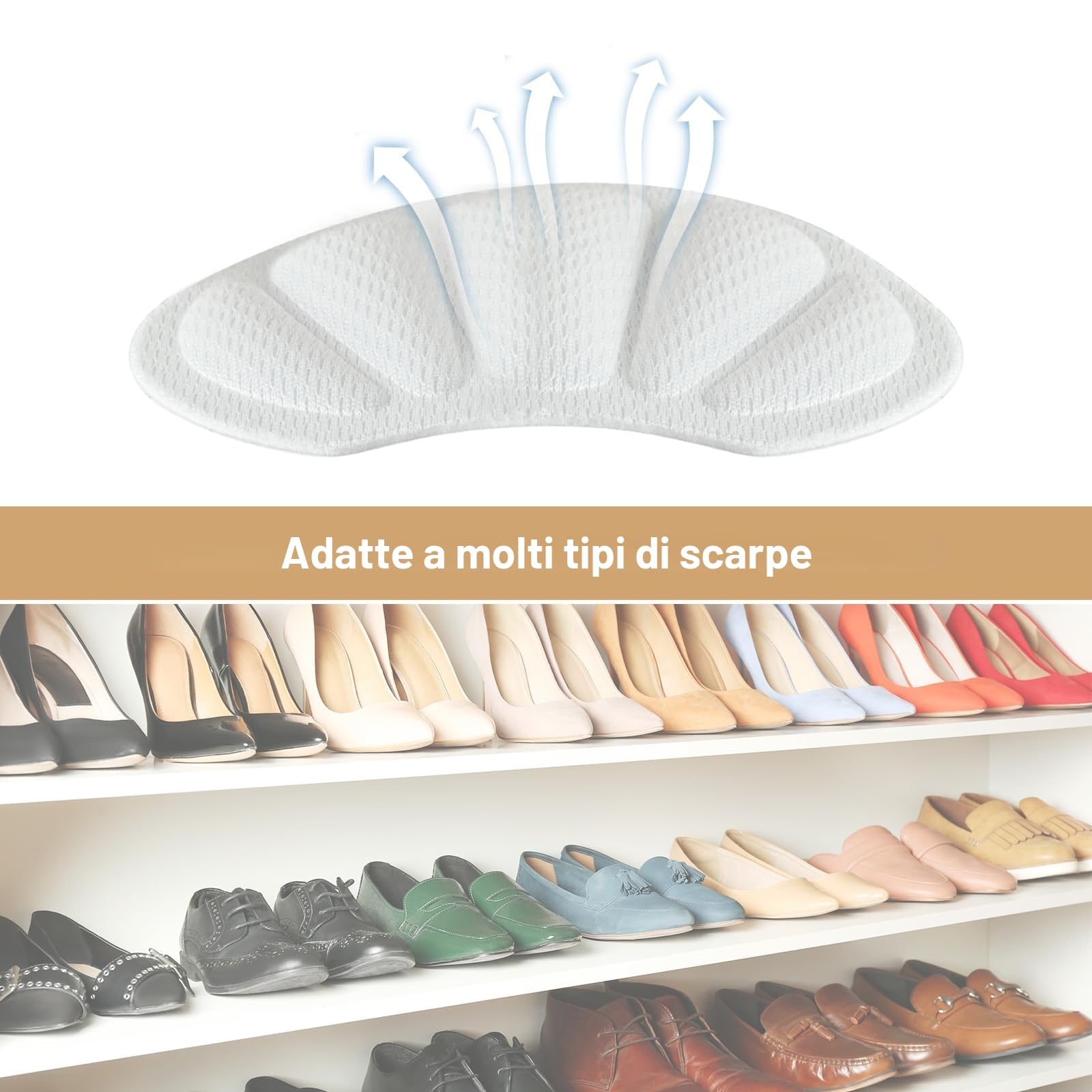 3 PAIA cuscinetti salva tallone per scarpe, proteggi tallone autoadesivo e antiscivolo, solette, inserti morbidi per prevenzione sfregamenti e un confort ottimale (bianco)