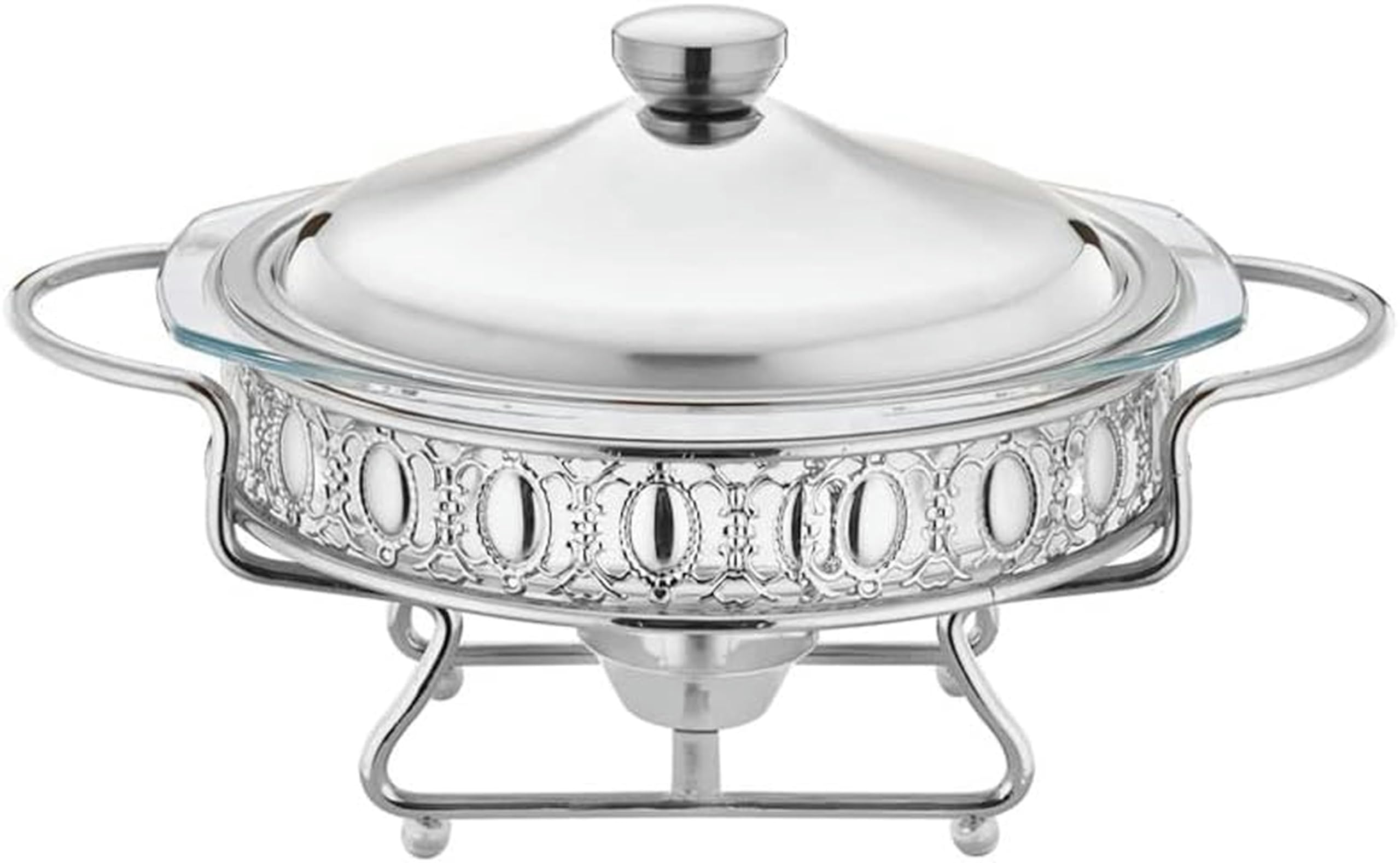 Hadecoll Silver 2L Chafing Dish Buffet Set, Chafer And Buffet Warmer Set With Glass Tray For Buffet Weddings, Parties, Banquets, Catering Events,,
